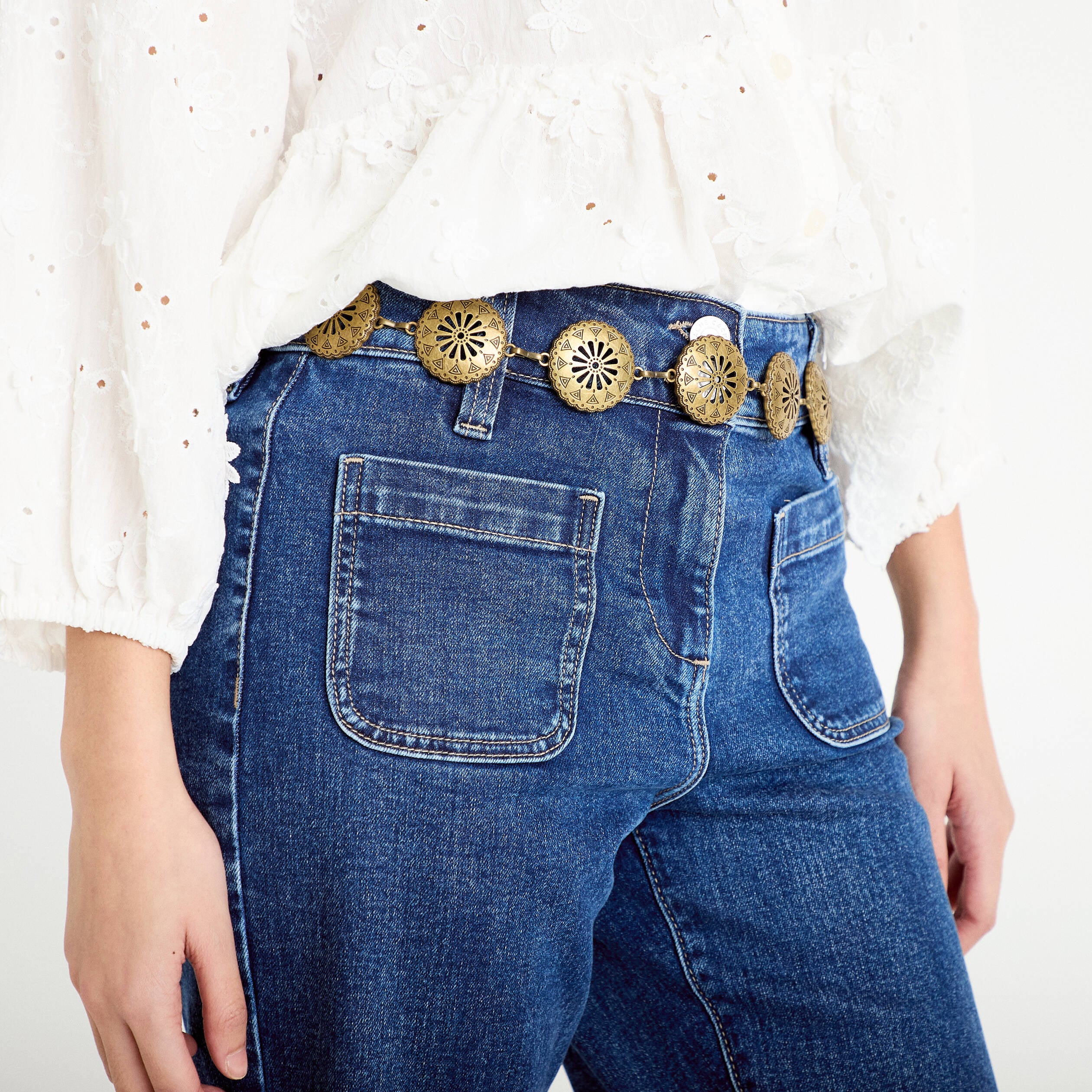 Ceinture cha&icirc;ne ronds m&eacute;tal couleur or femme