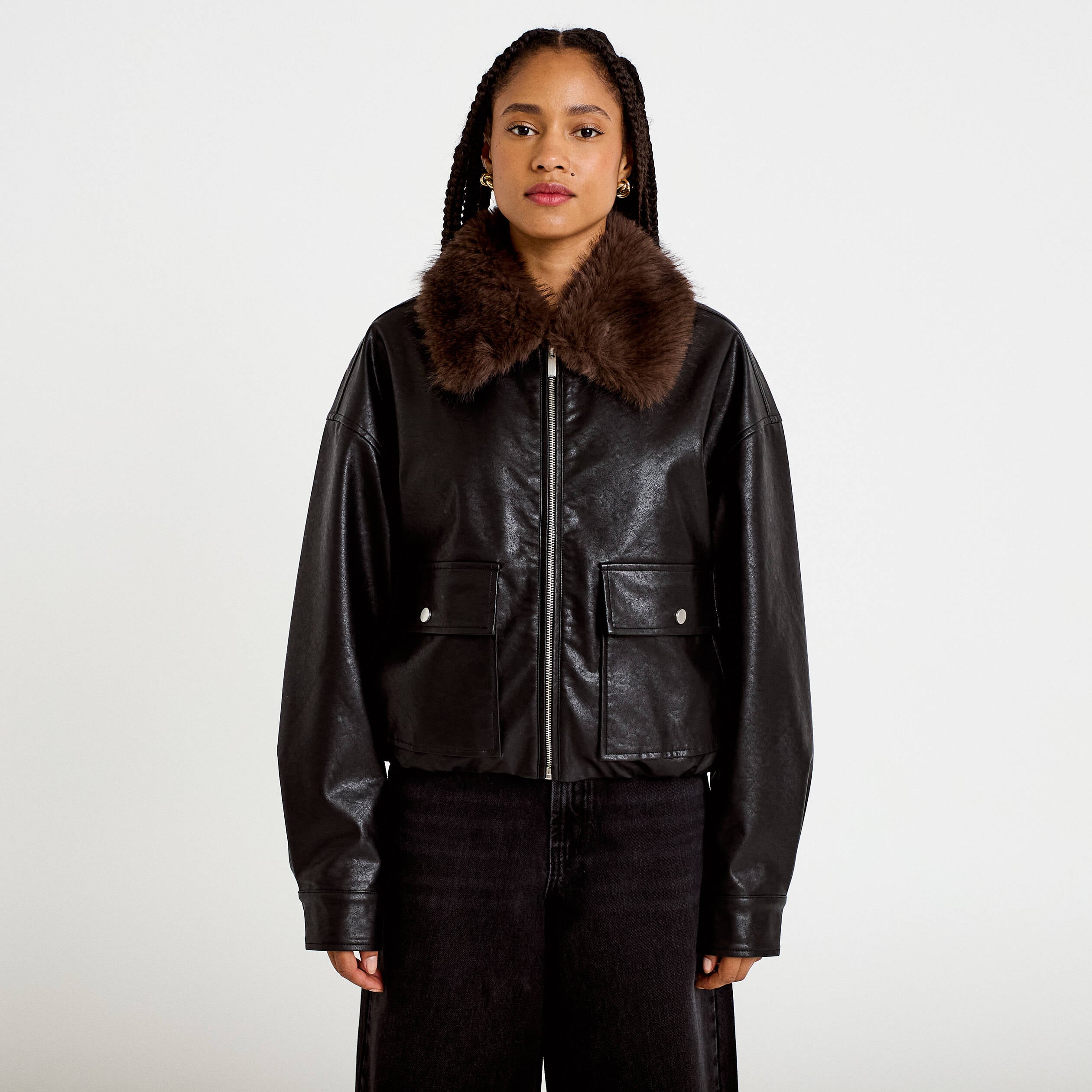 Blouson oversize similicuir noir femme