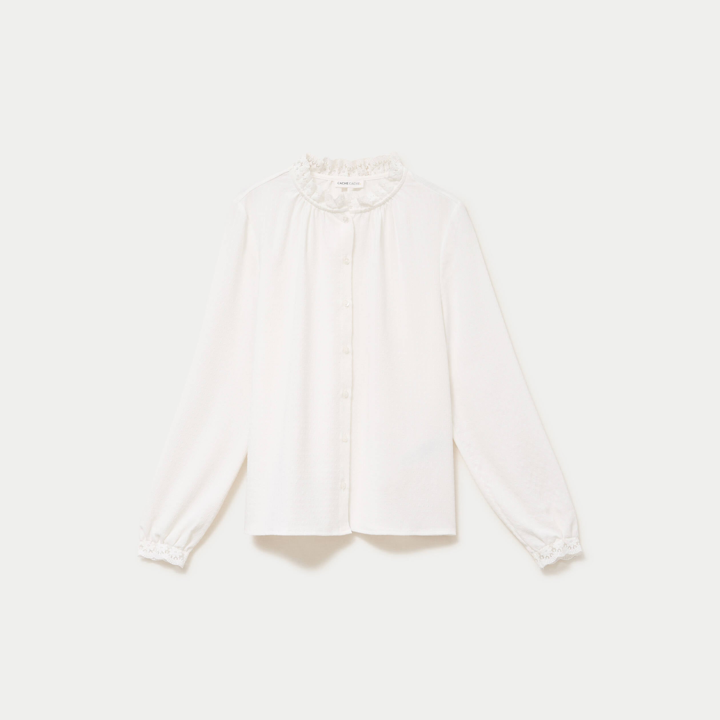 Chemise droite col montant dentelle ecru femme