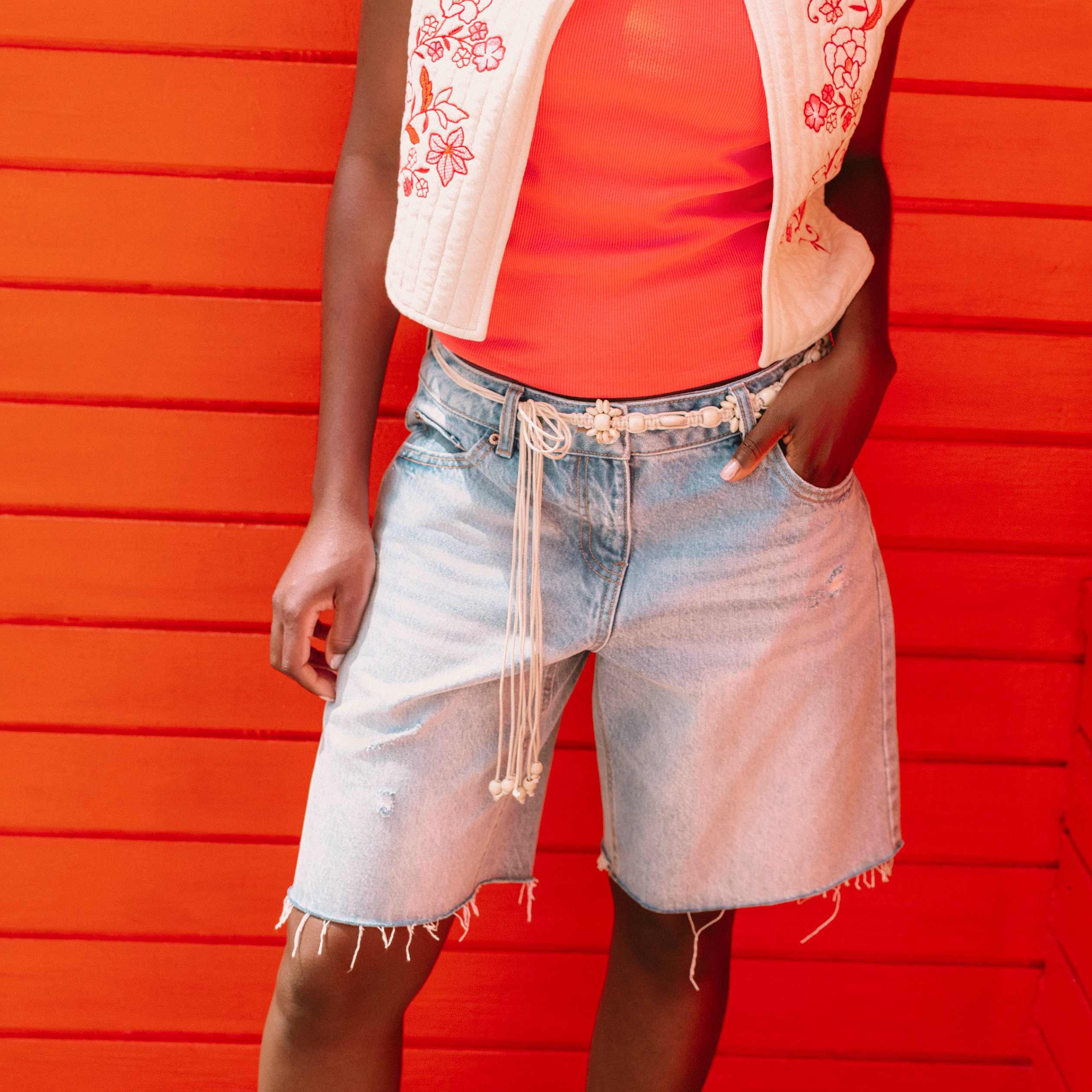 Bermuda en jean avec ceinture amovible denim triple stone femme