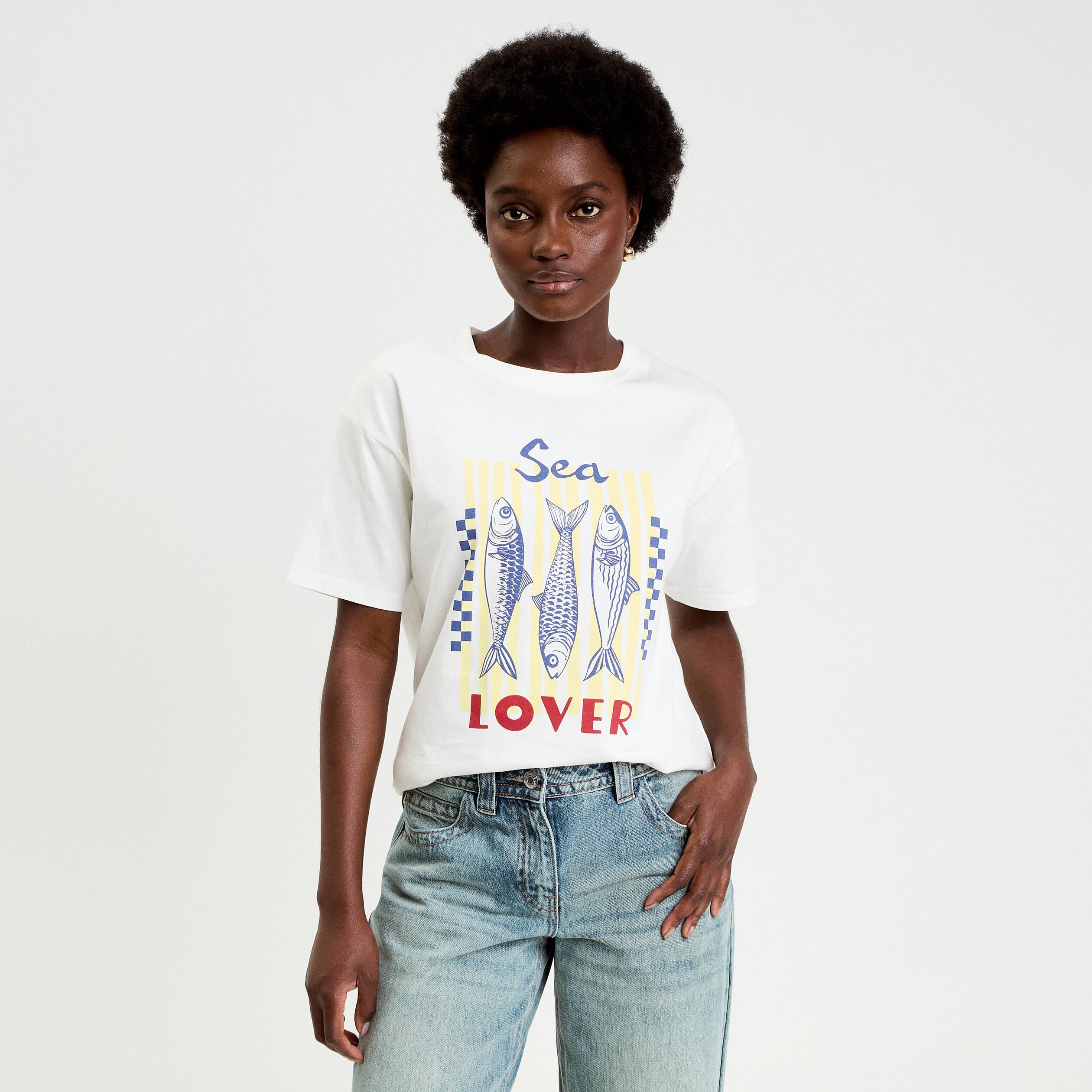 T-shirt oversize manches courtes ecru femme