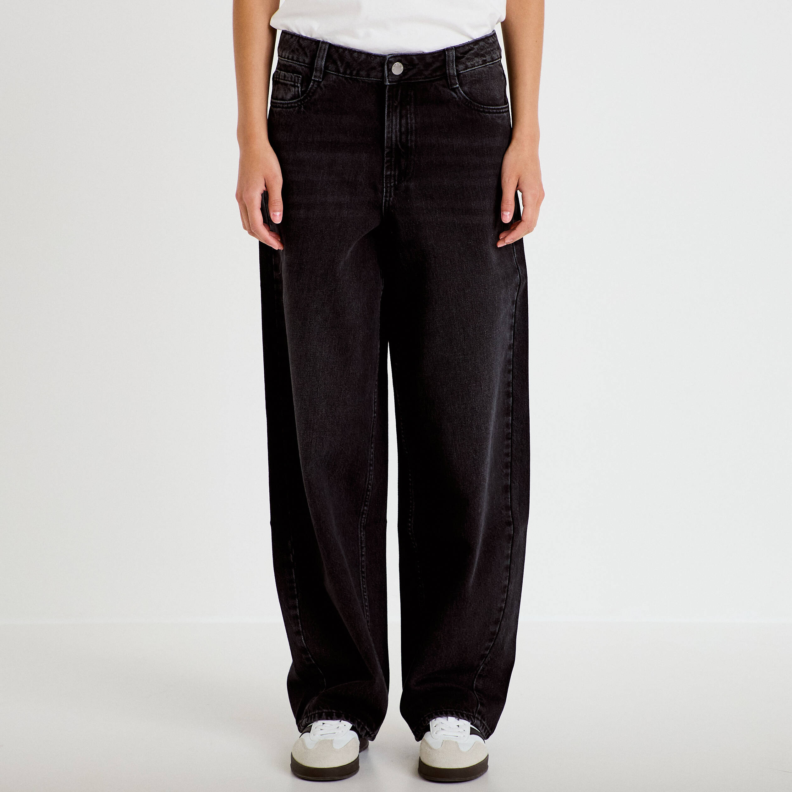Jean coupe large denim noir femme