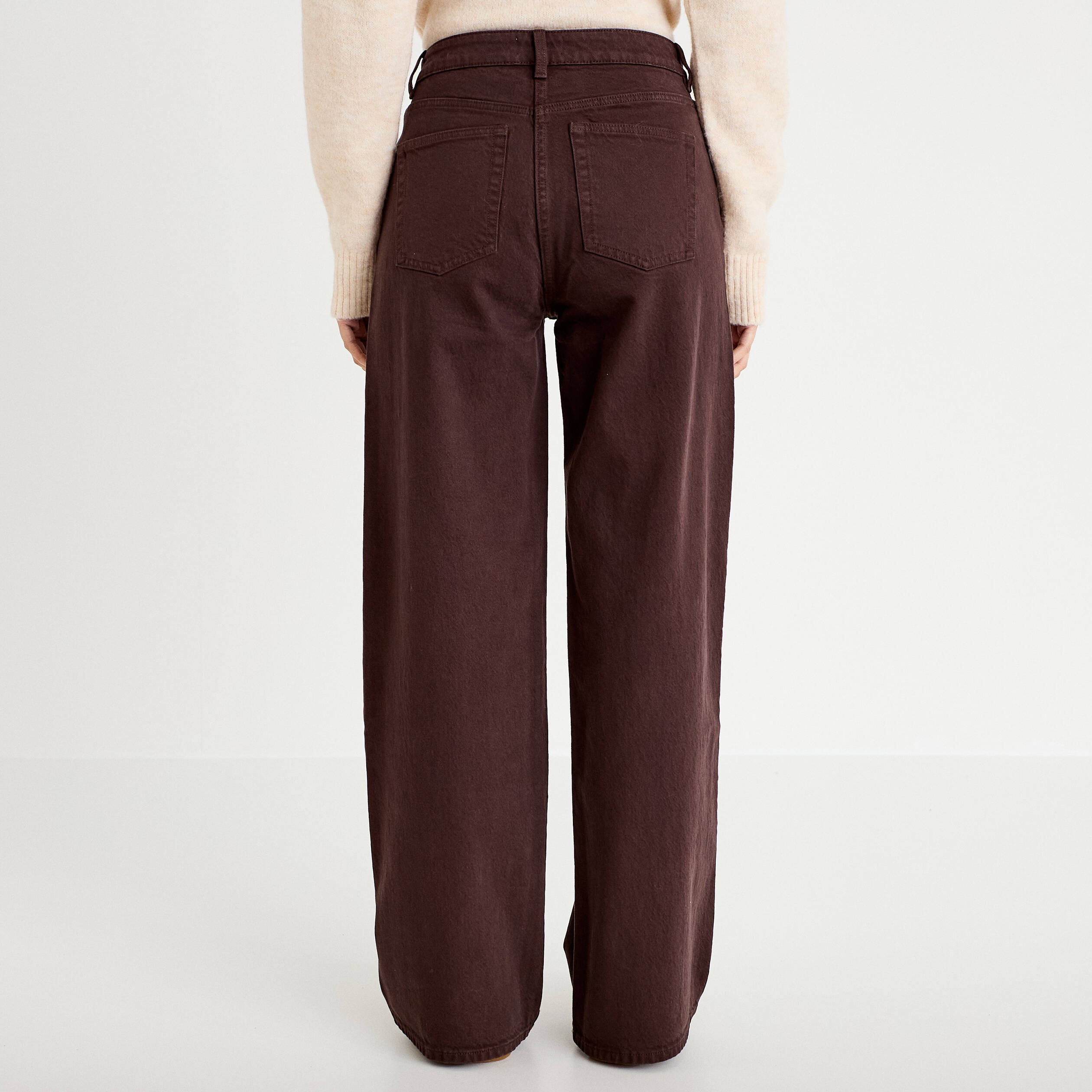 Jean wide leg taille haute marron fonc&eacute; femme