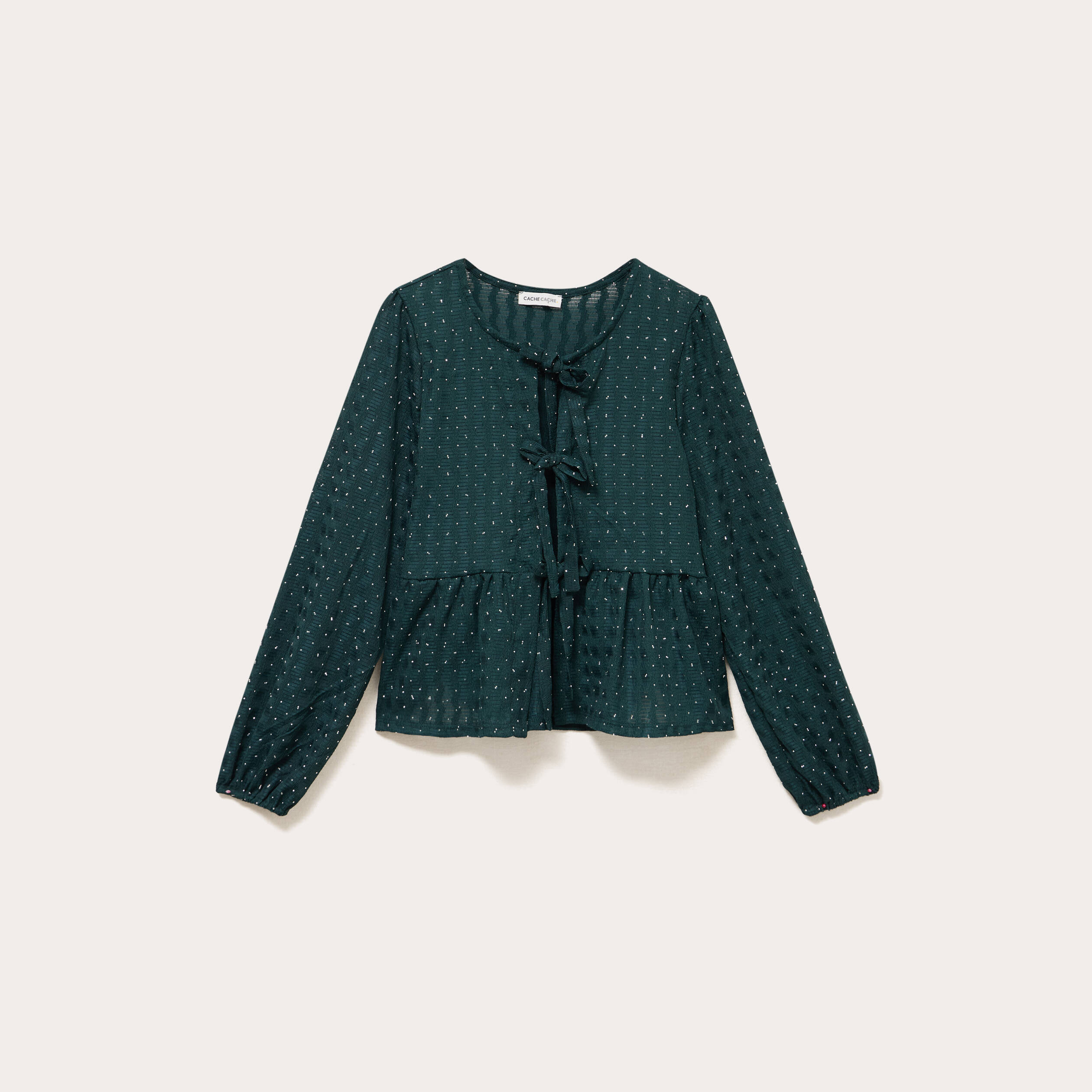 Blouse nou&eacute;e strass vert fonc&eacute; femme
