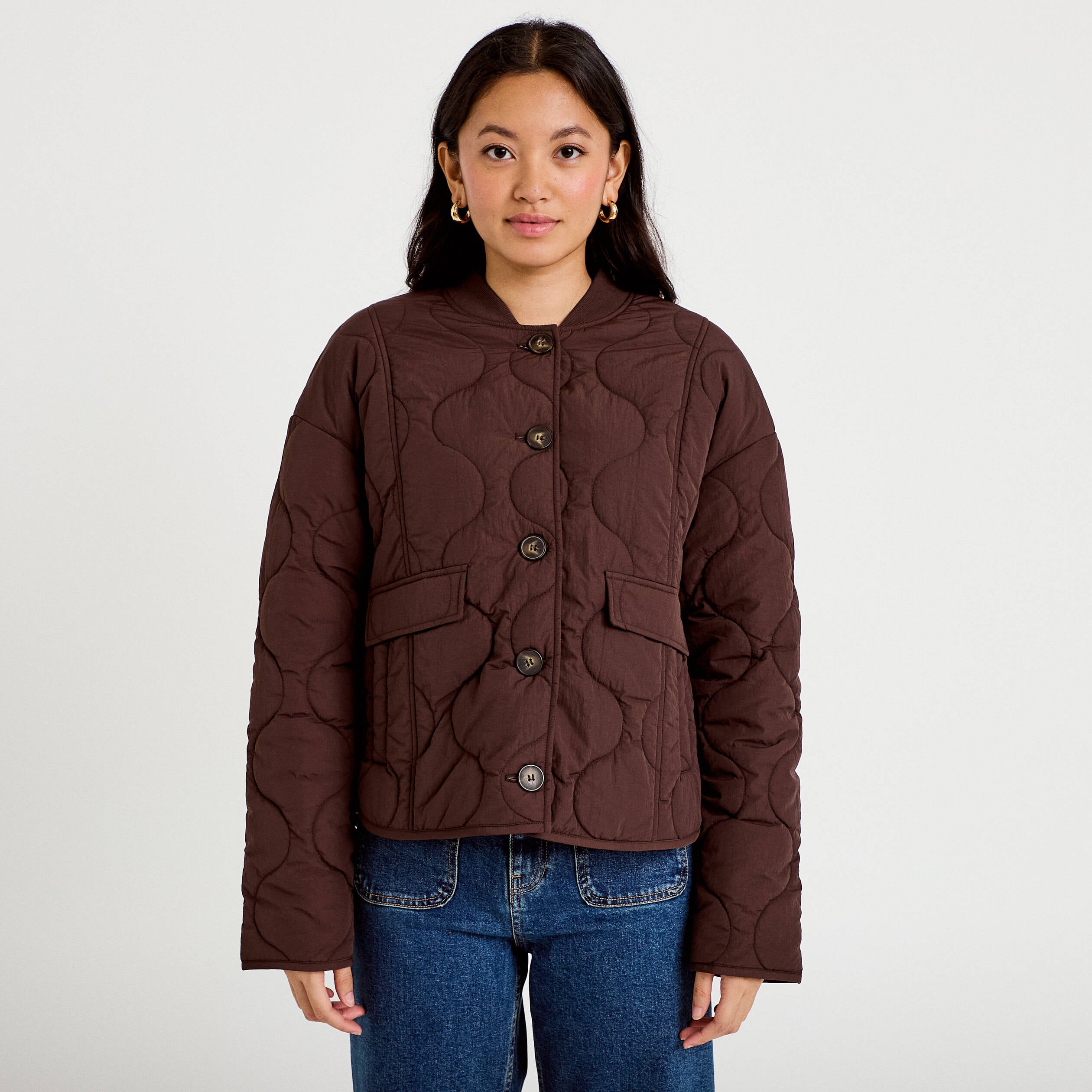 Veste ample manches longues marron fonc&eacute; femme