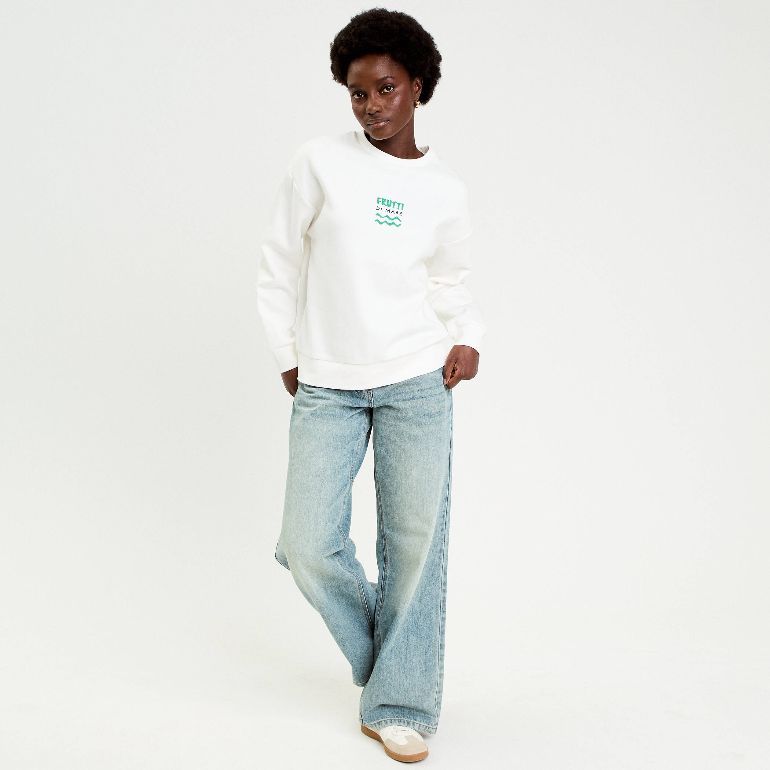 Sweat oversize print dos ecru femme