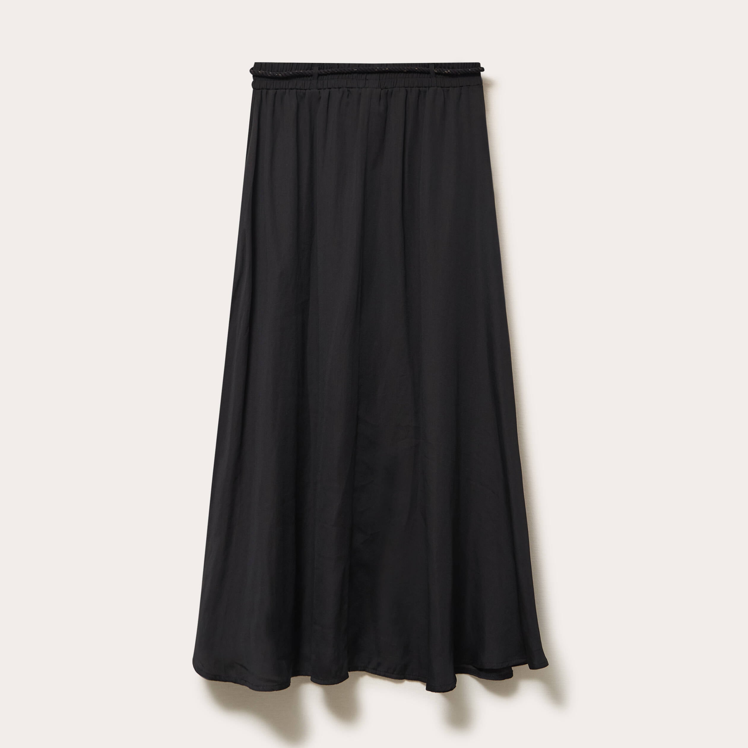 Jupe longue &eacute;vas&eacute;e satin noir femme
