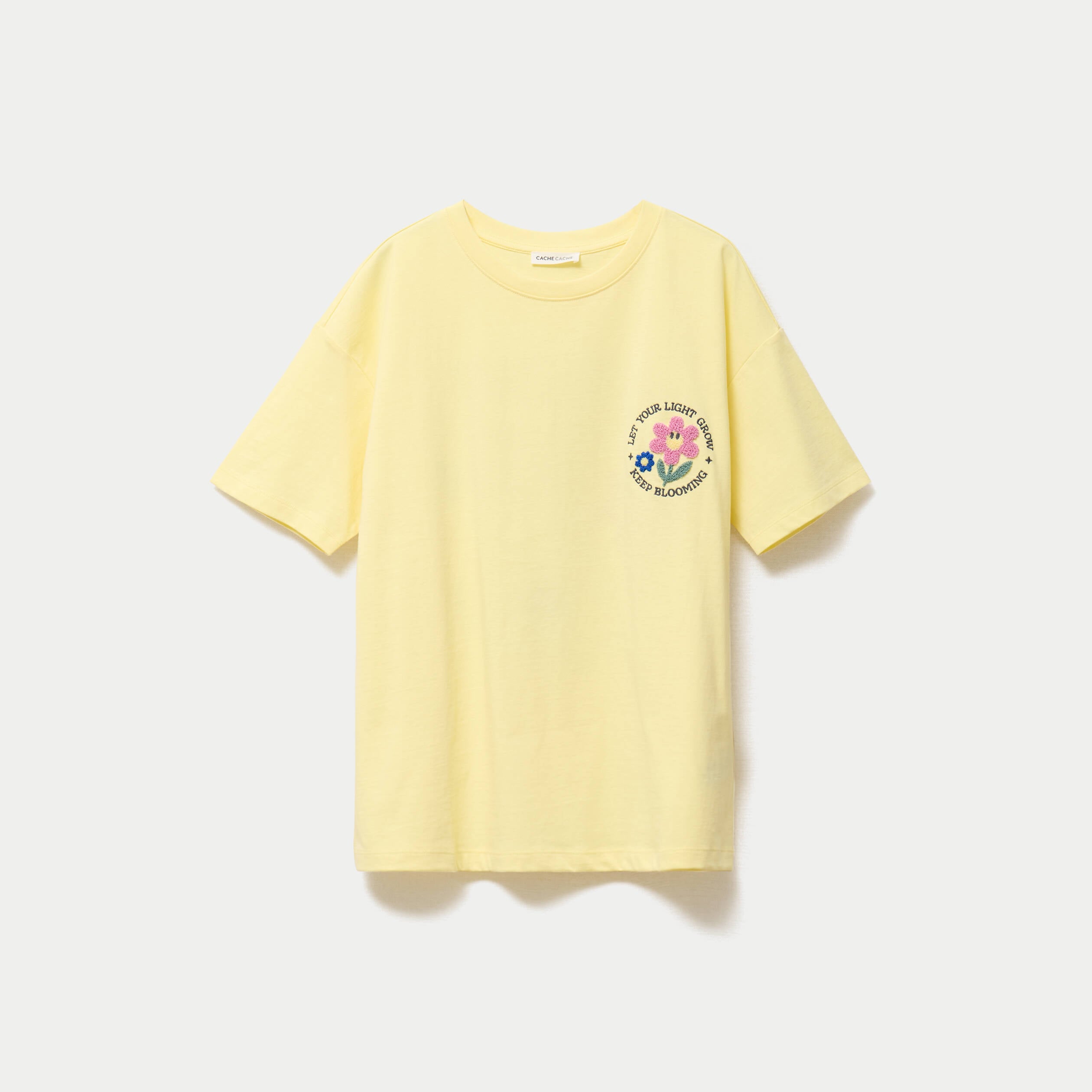T-shirt bouclettes manches courtes jaune pastel femme