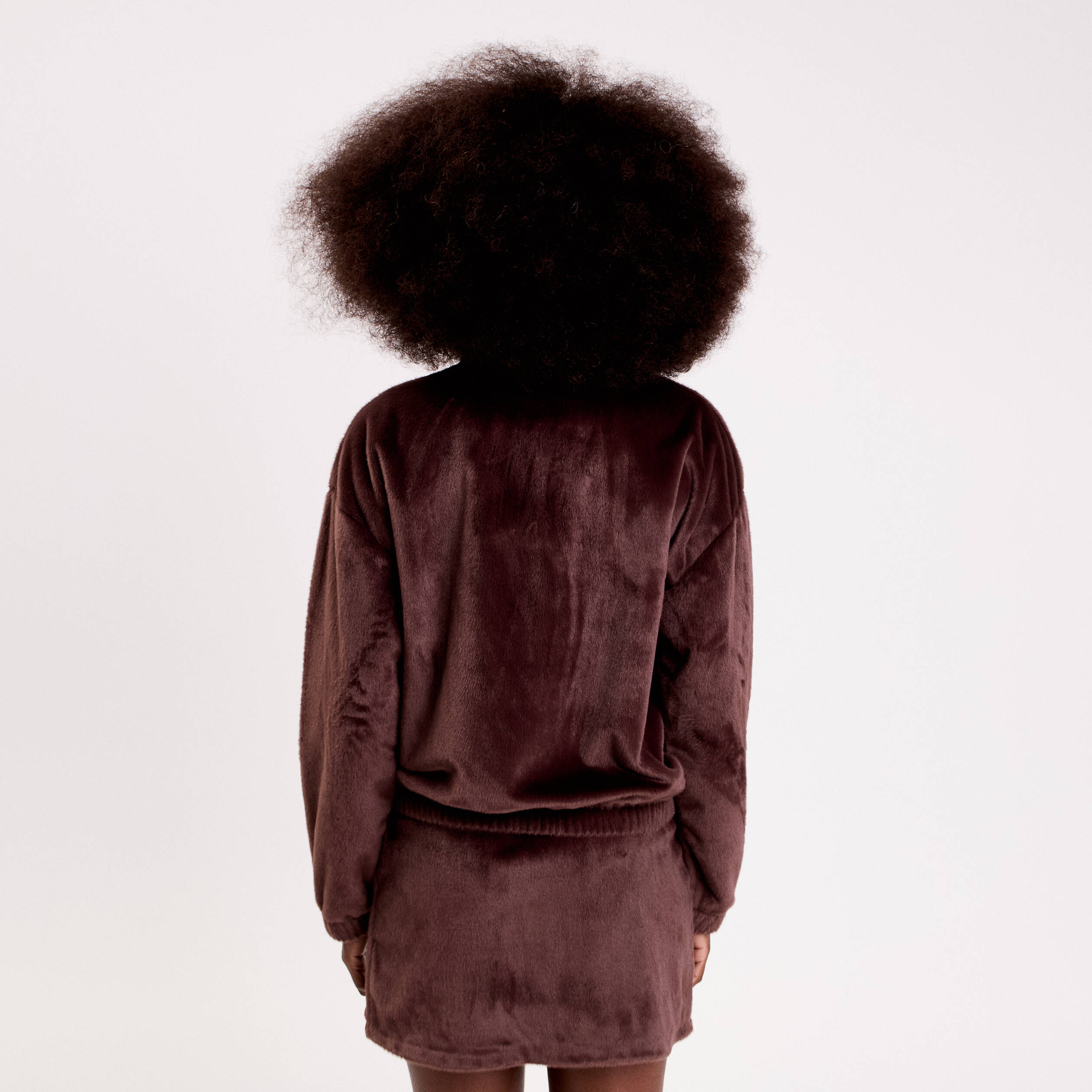 Veste fausse fourrure marron fonc&eacute; femme