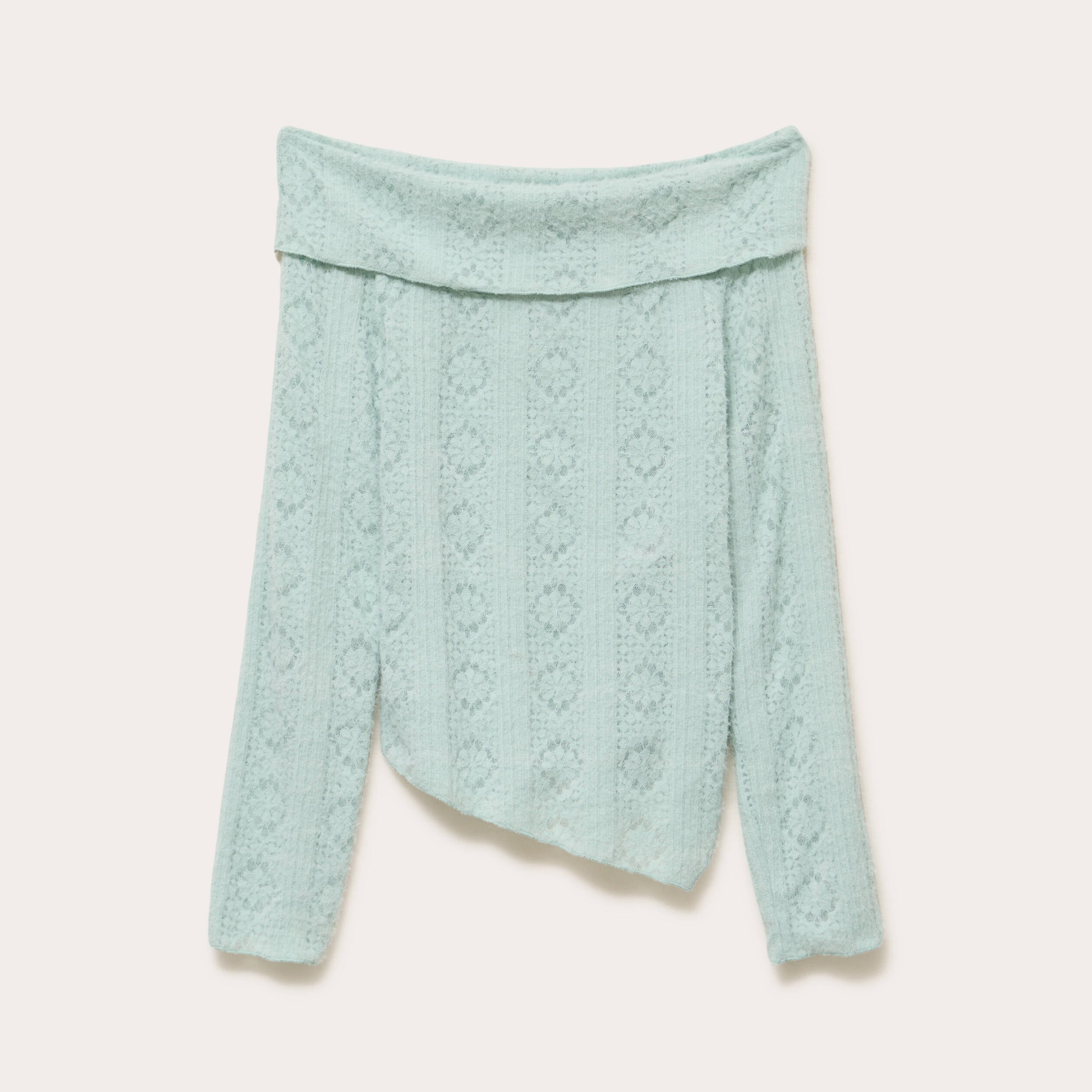 Pull cintr&eacute; ajour&eacute; manches longues vert clair femme