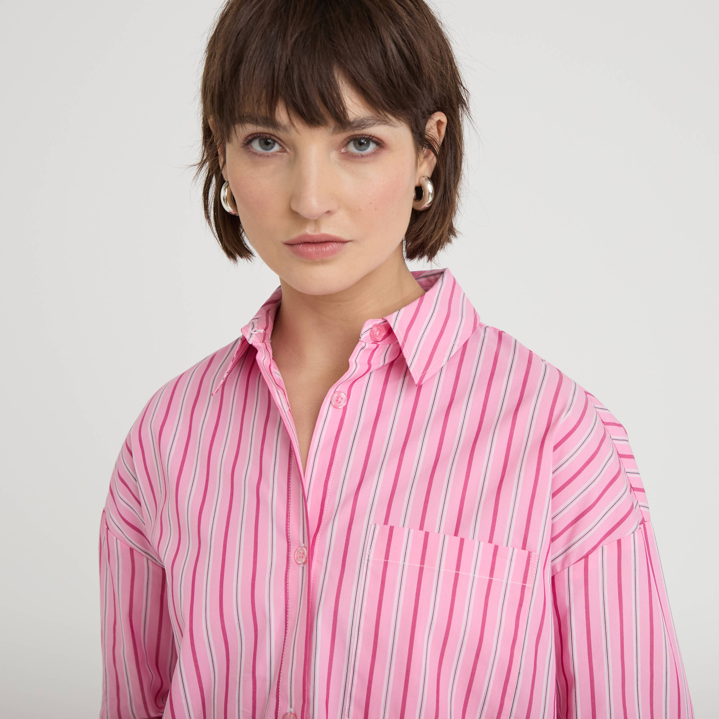 Chemise oversize col classique rose vif femme
