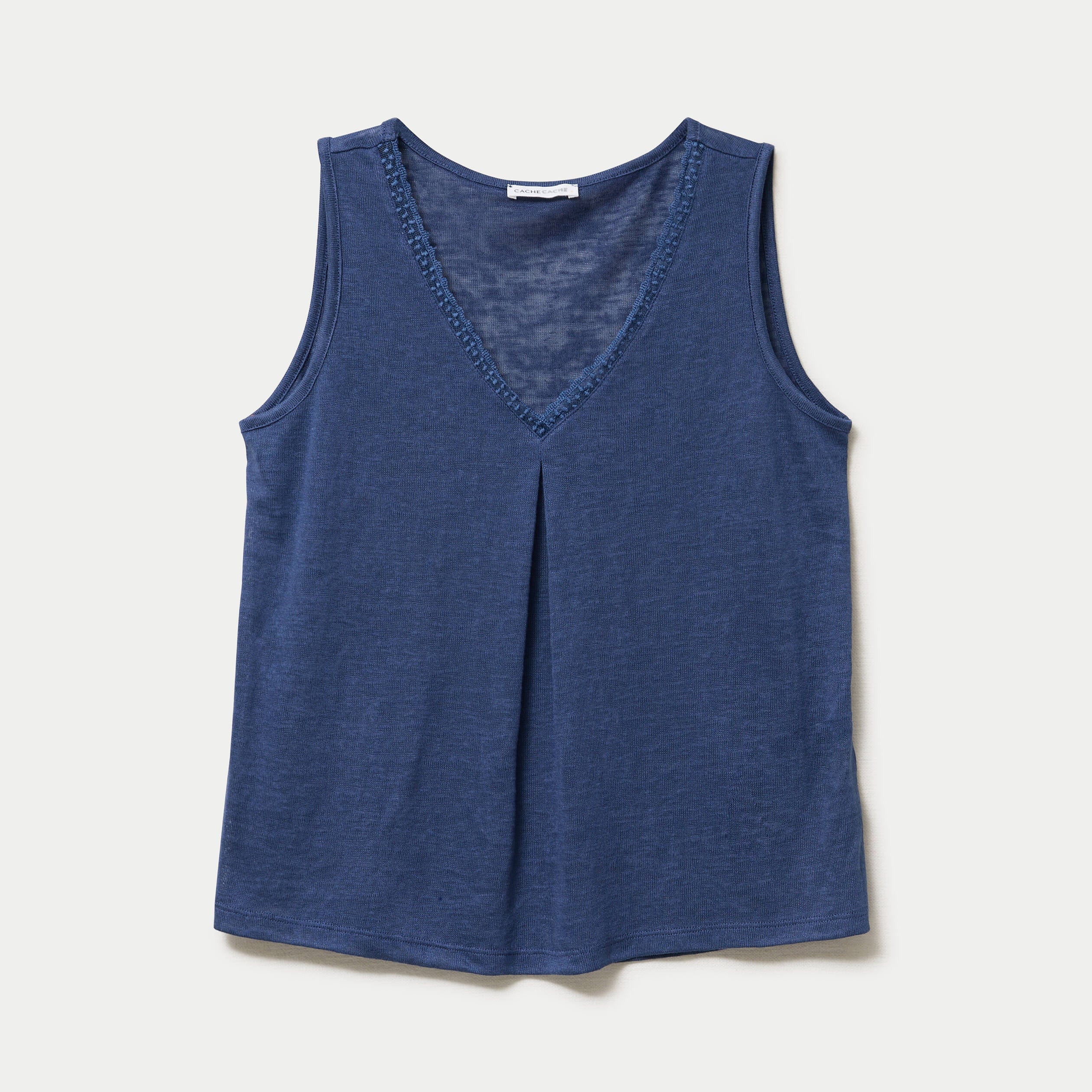D&eacute;bardeur col v bleu fonc&eacute; femme