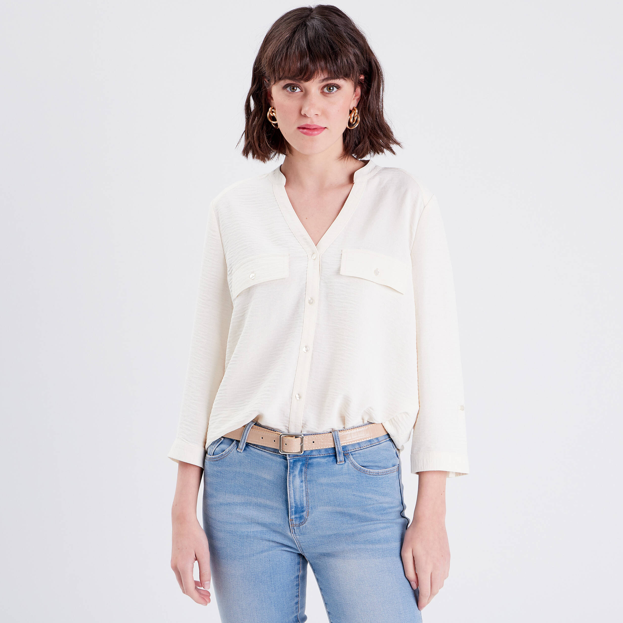 Chemise manches 3/4 ivoire femme