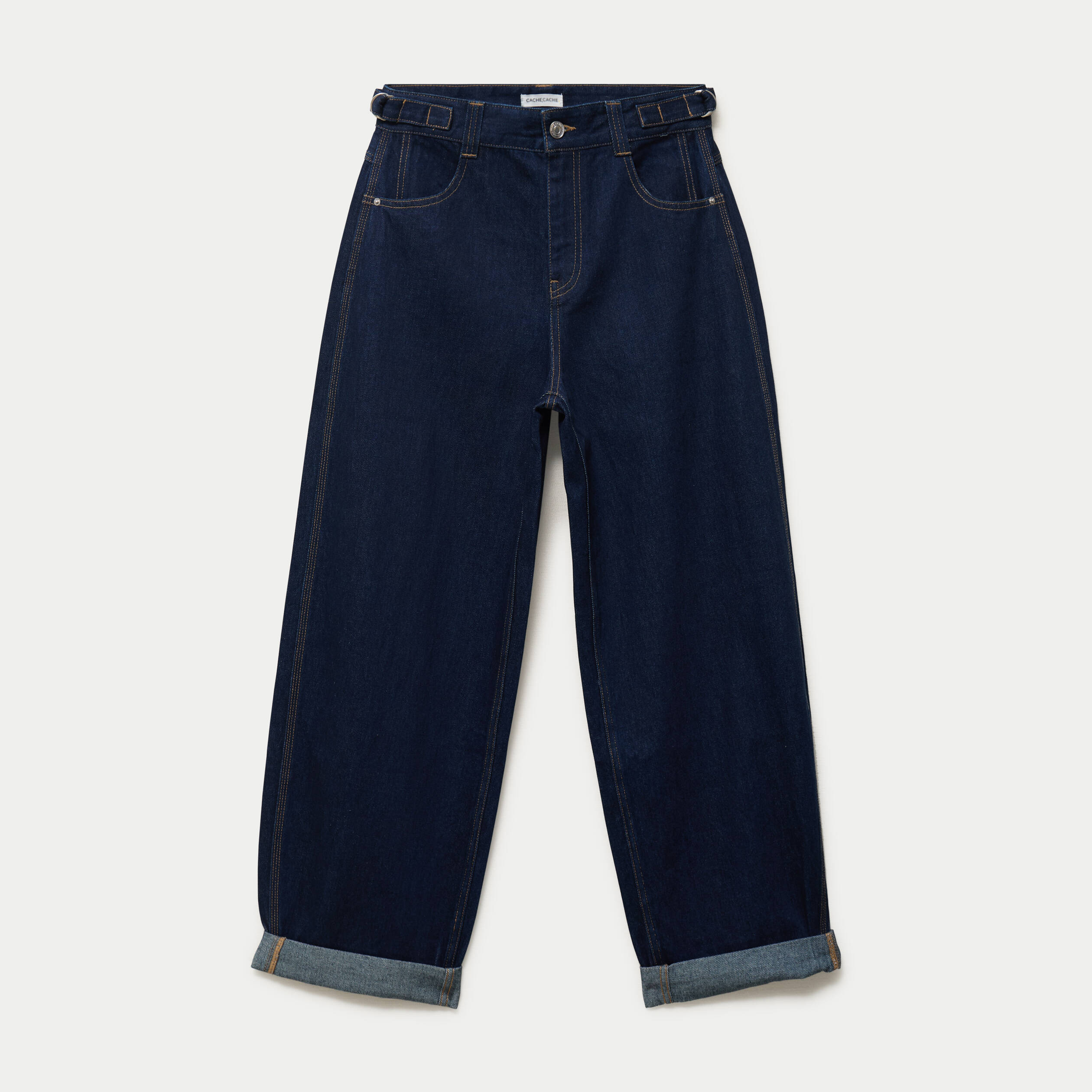 Jean barrel long en coton denim brut femme