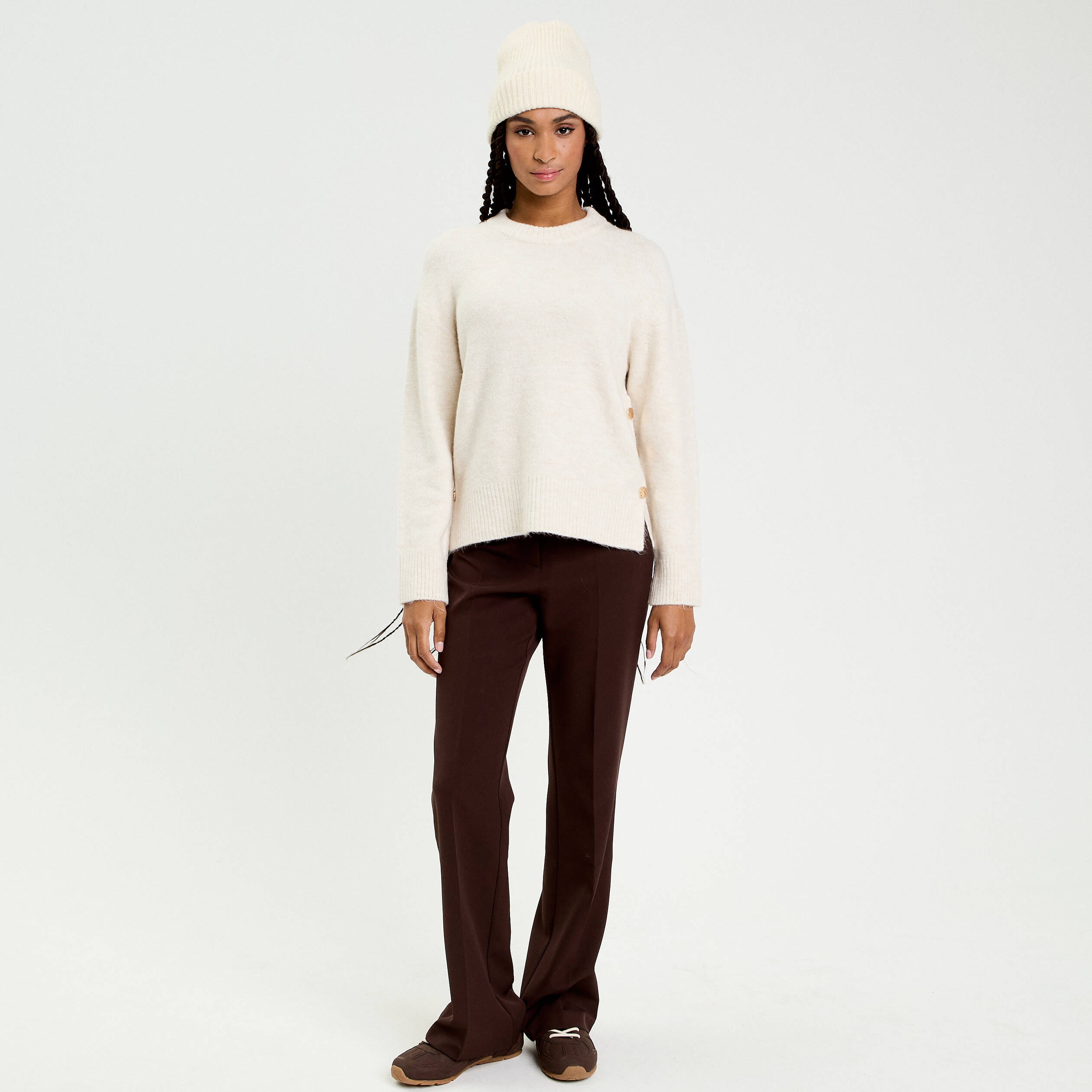 Pull manches longues ecru femme
