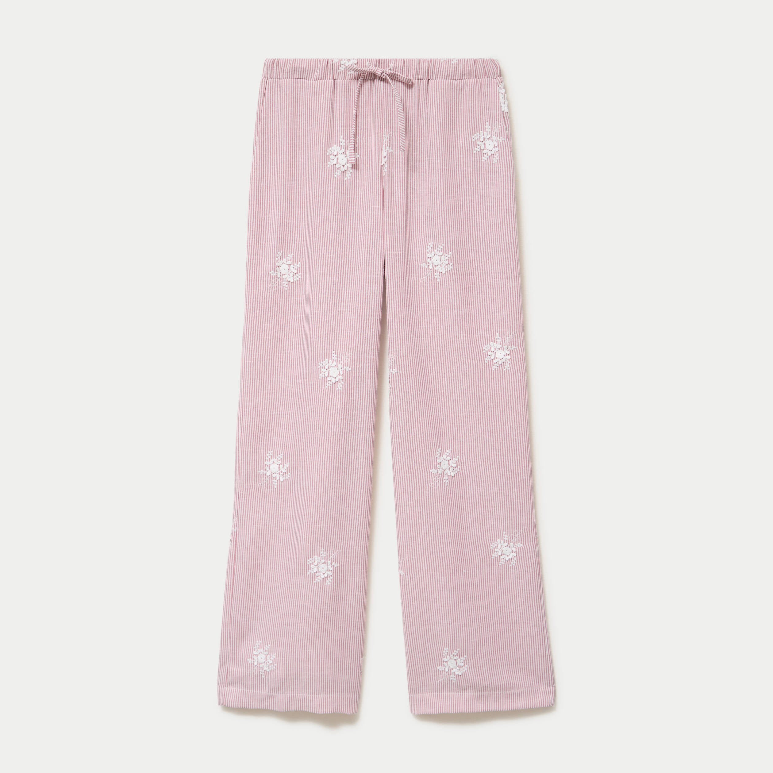 Pantalon large taille haute &agrave; relief rouge femme