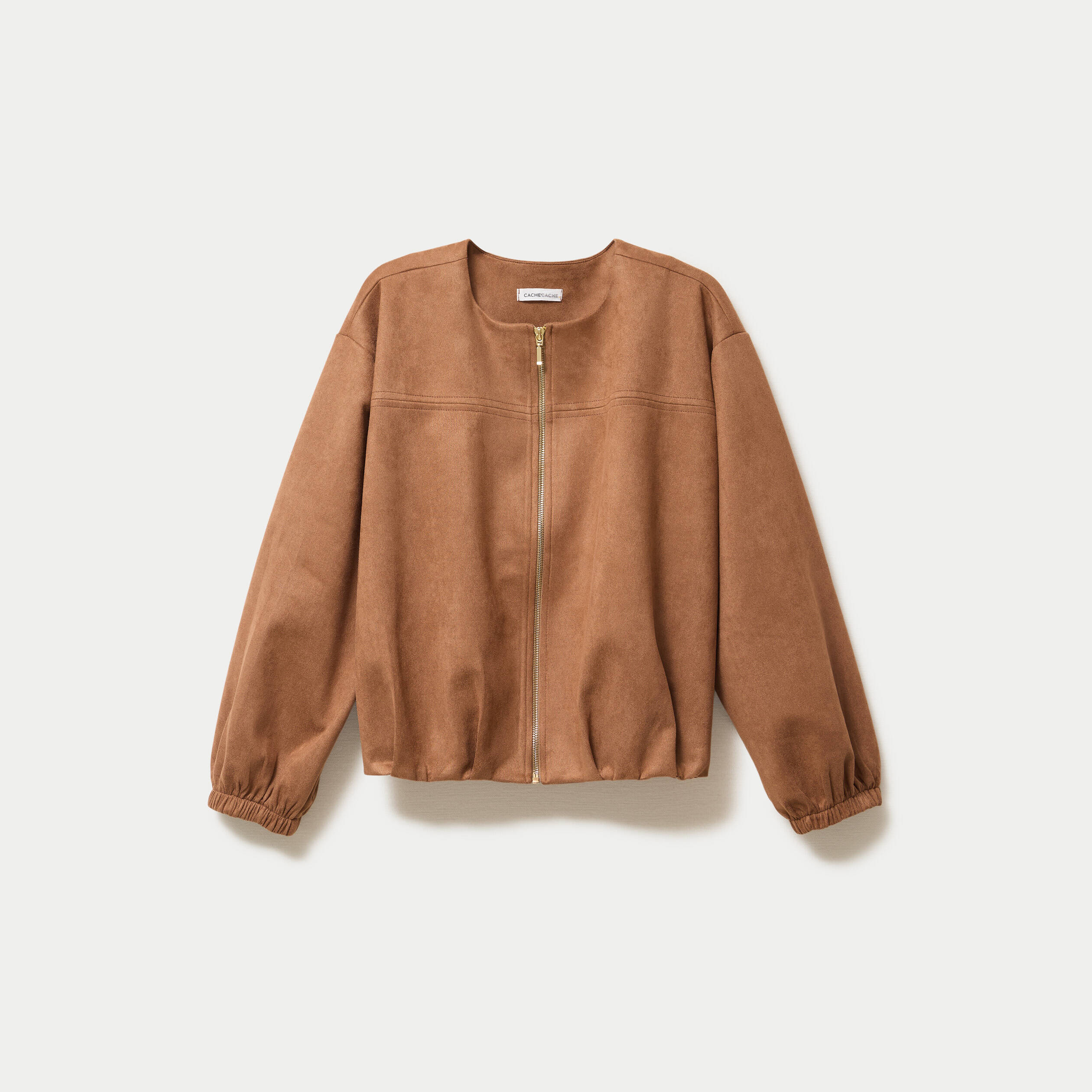 Veste oversize effet boule aspect daim camel femme