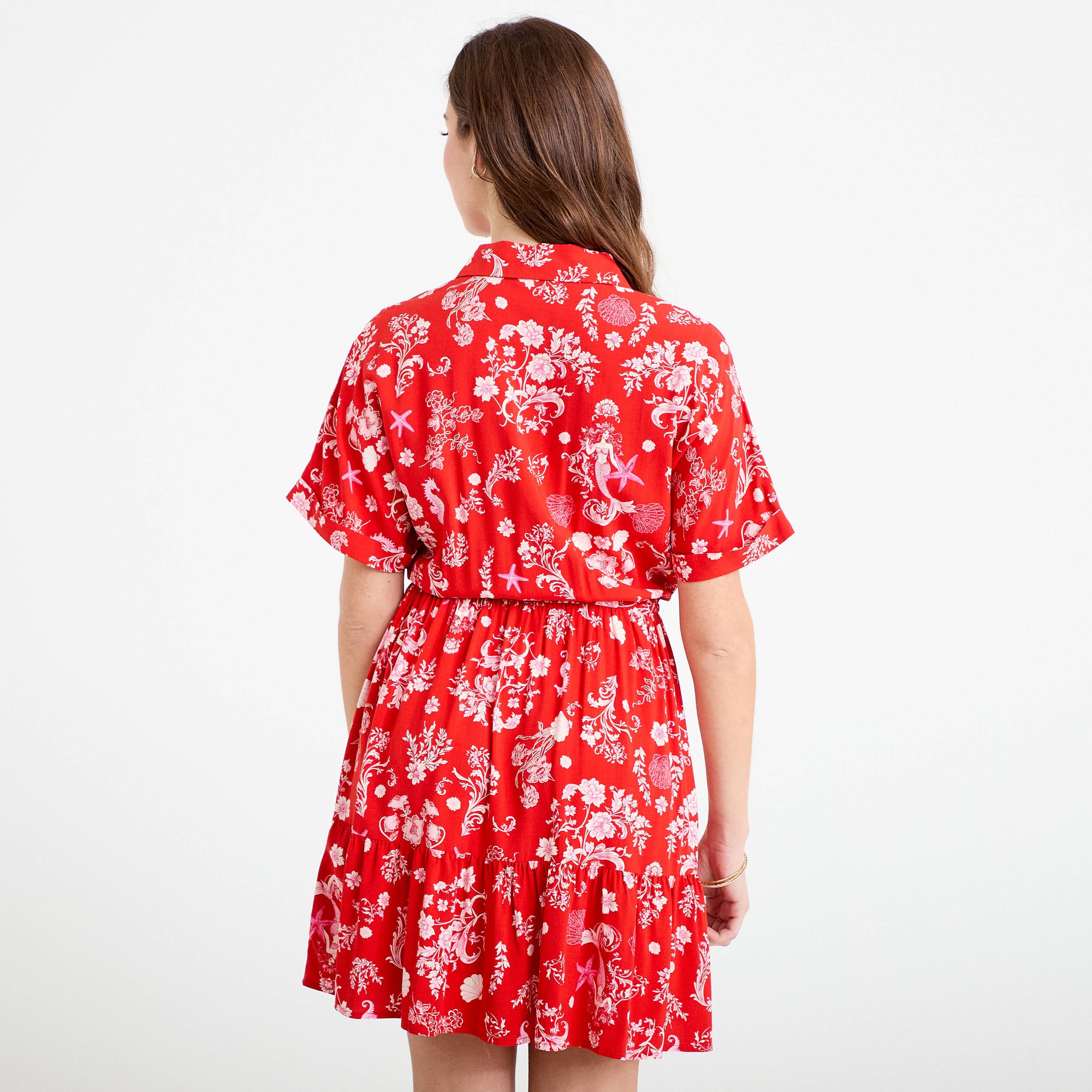 Robe courte &eacute;vas&eacute;e col chemise rouge femme