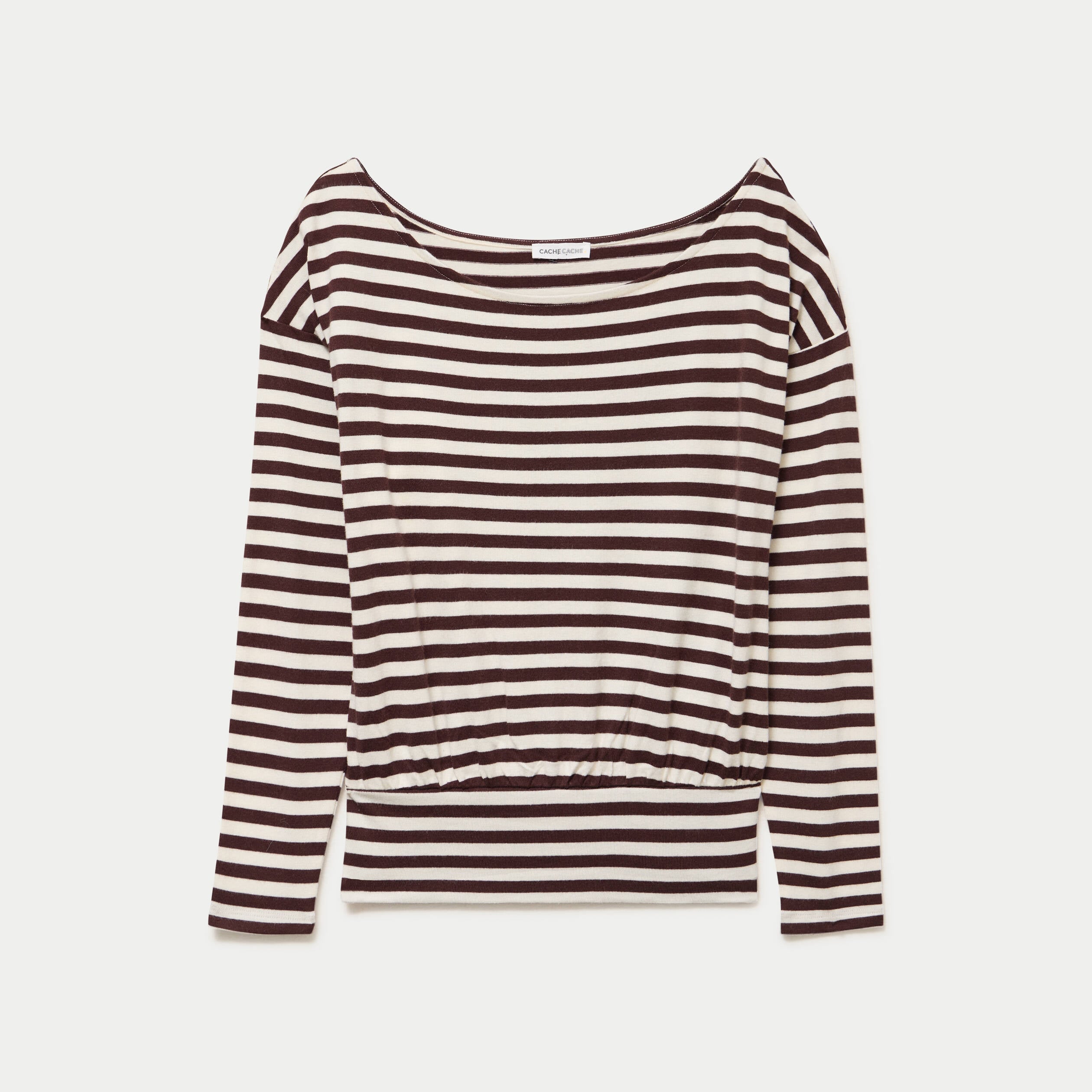 T-shirt col bateau manches longues blanc femme