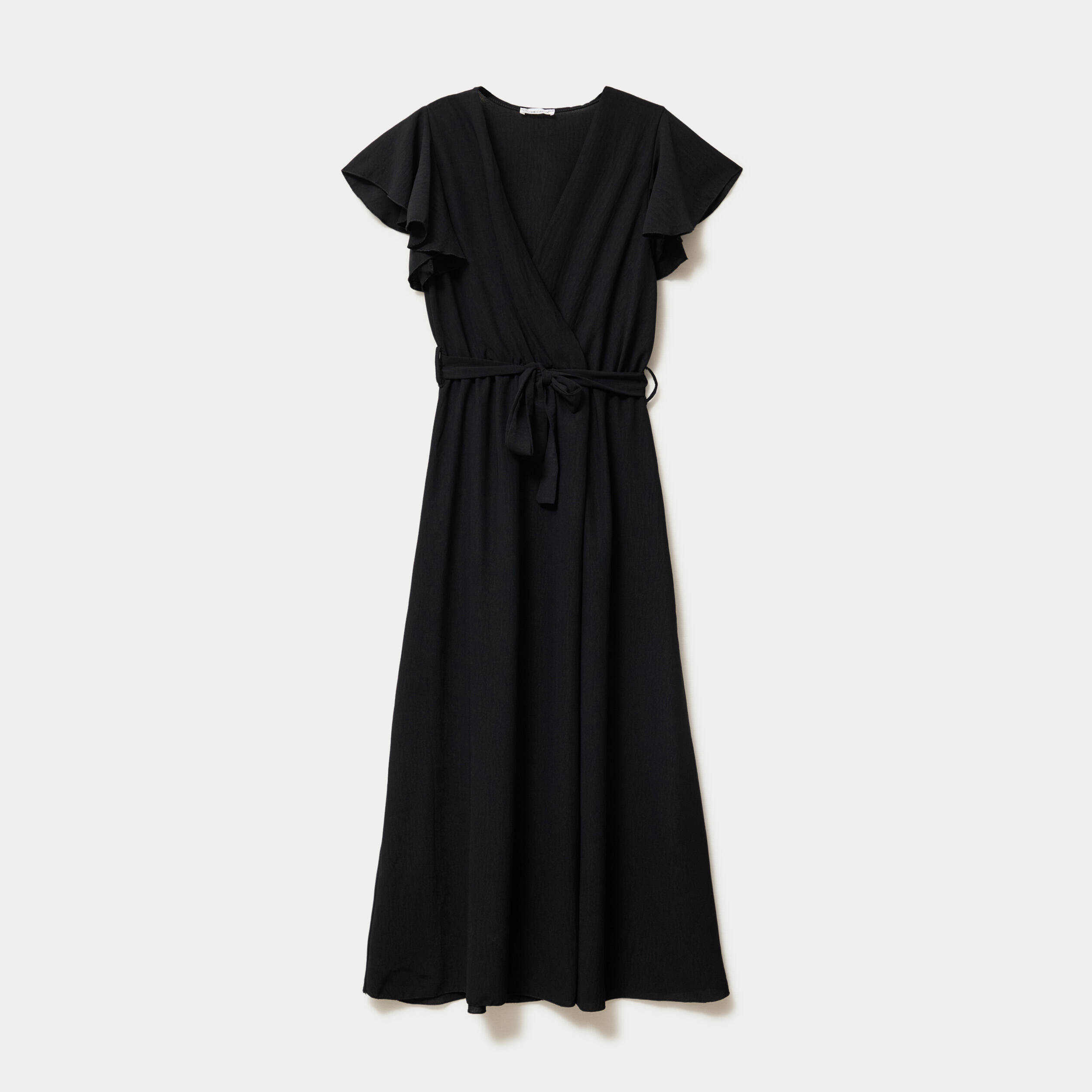 Robe longue &eacute;vas&eacute;e manches courtes noir femme