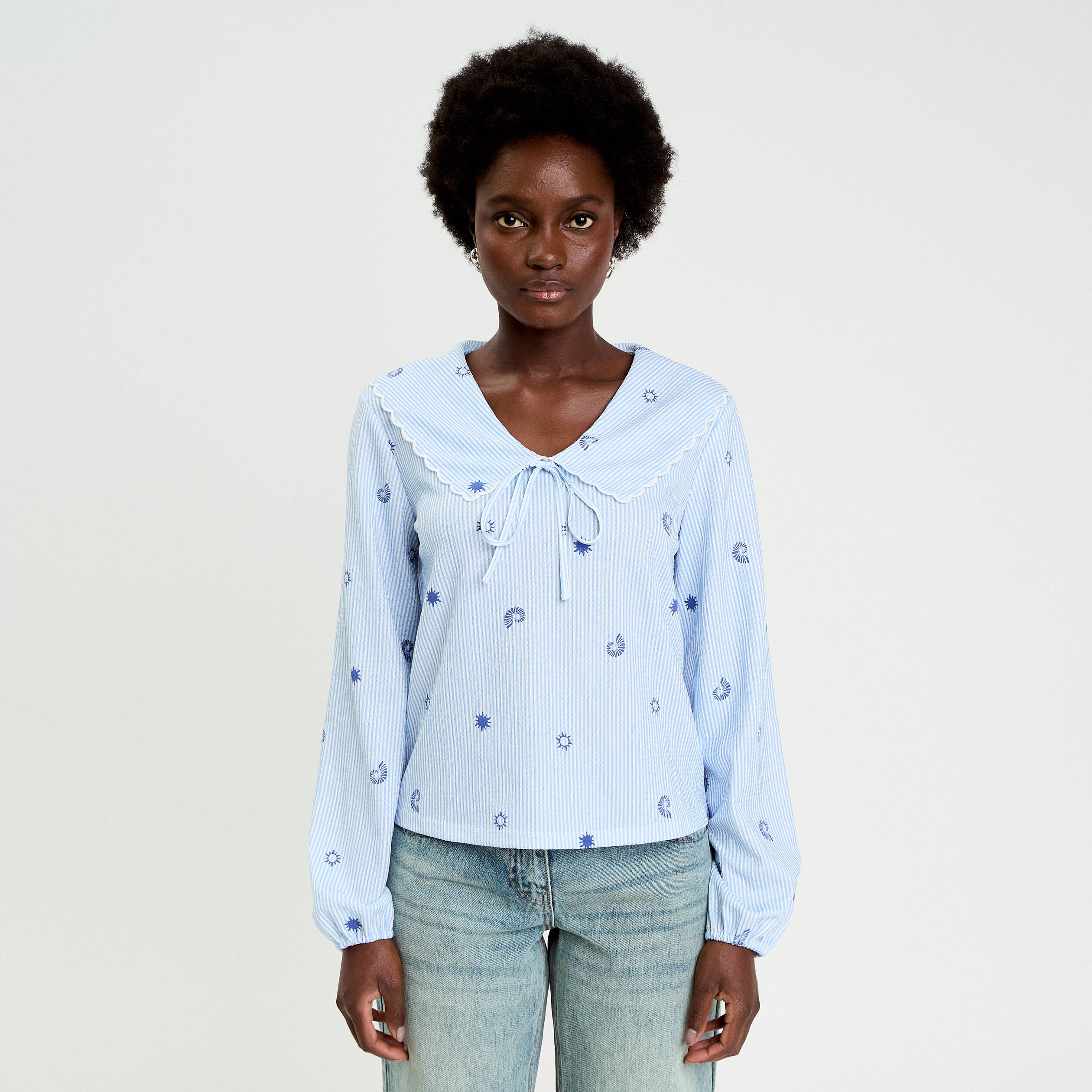 Blouse col xxl manches longues blanc femme
