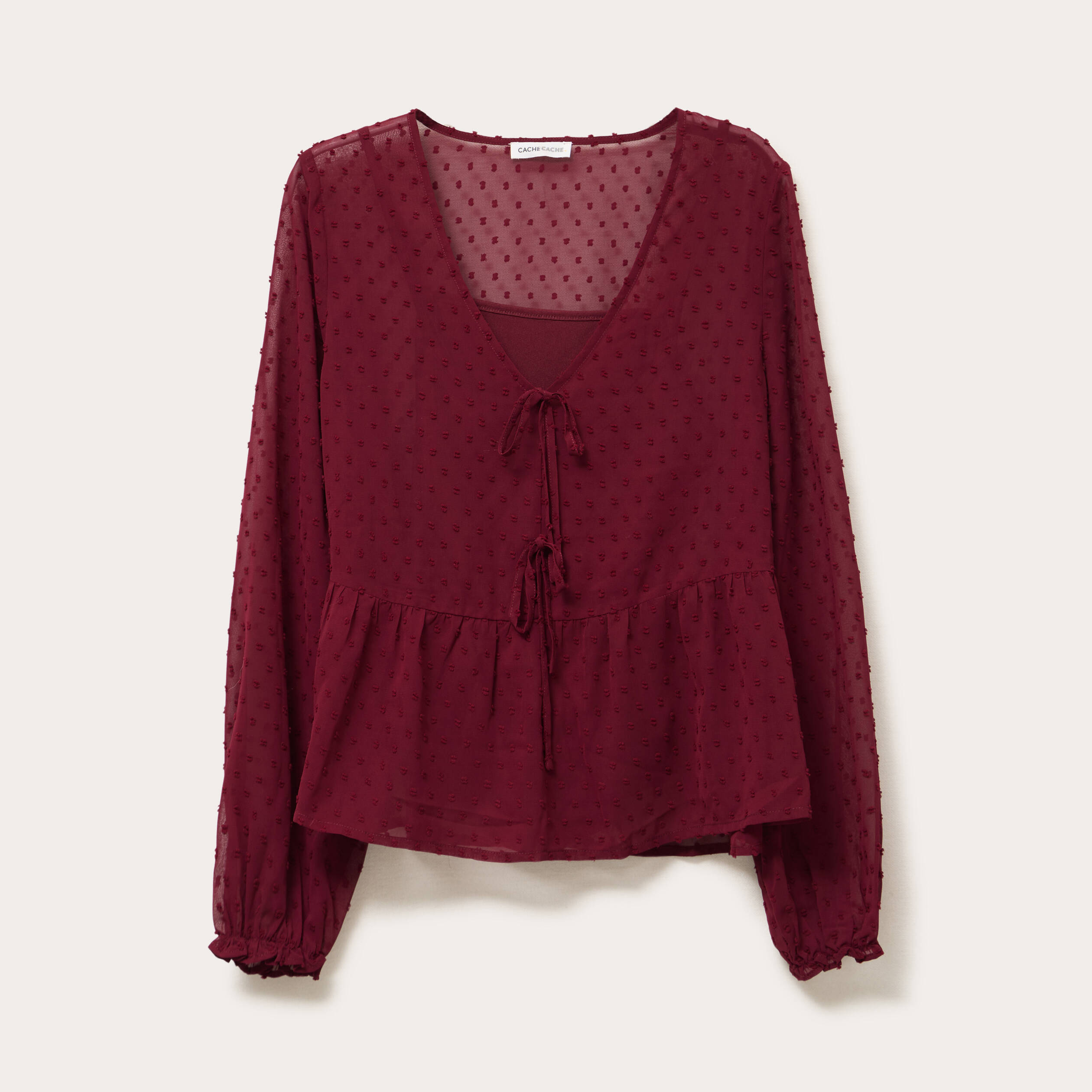 Blouse courte droite col v rouge fonc&eacute; femme