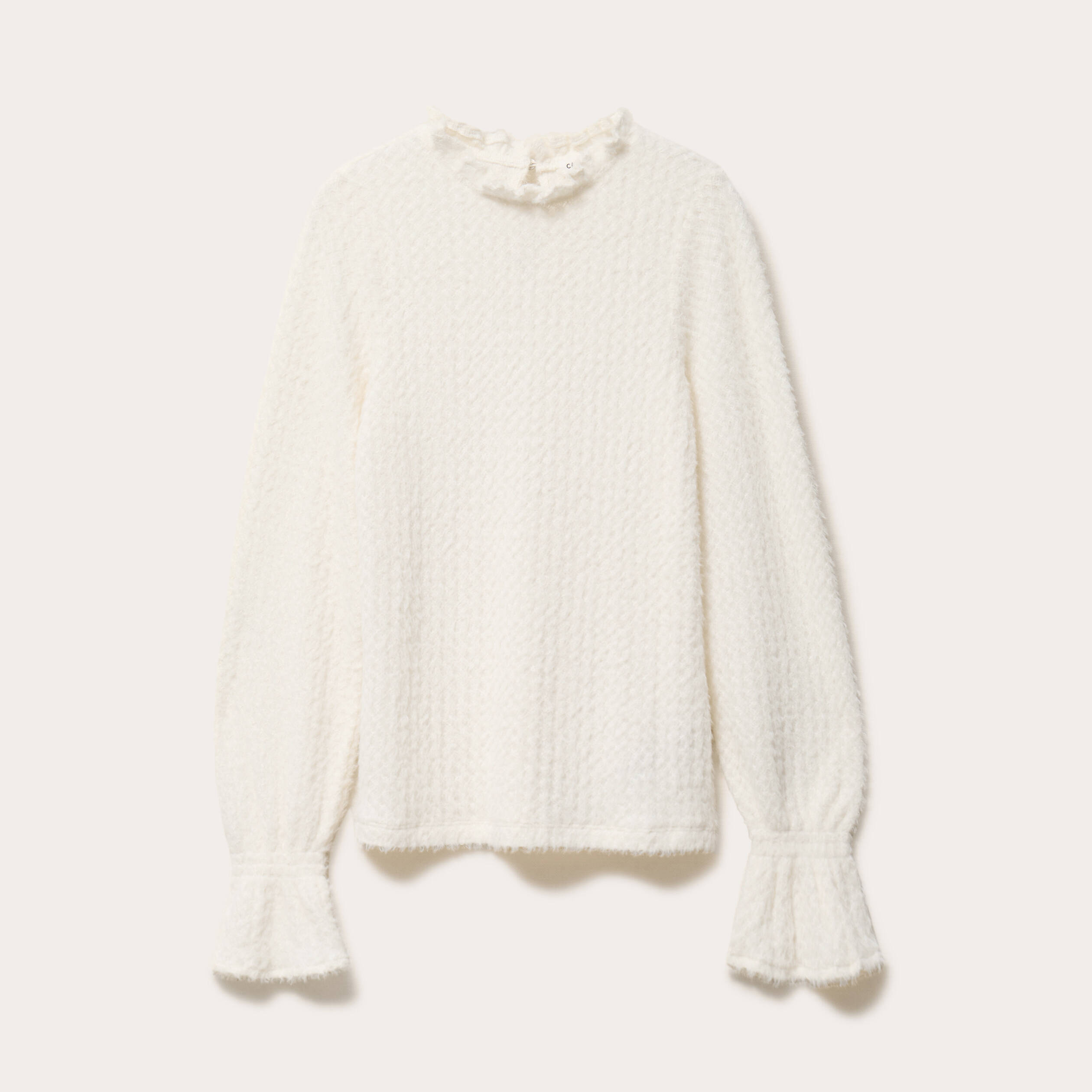 Blouse ajour&eacute;e manches longues ivoire femme