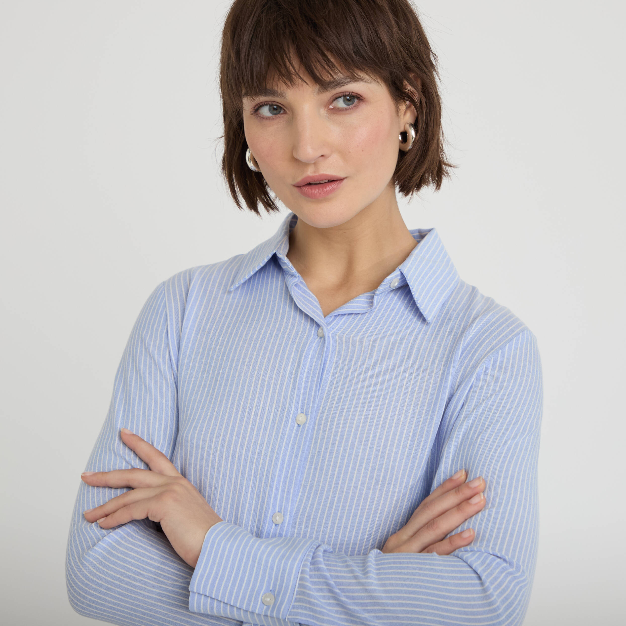 Chemise manches longues bleu femme