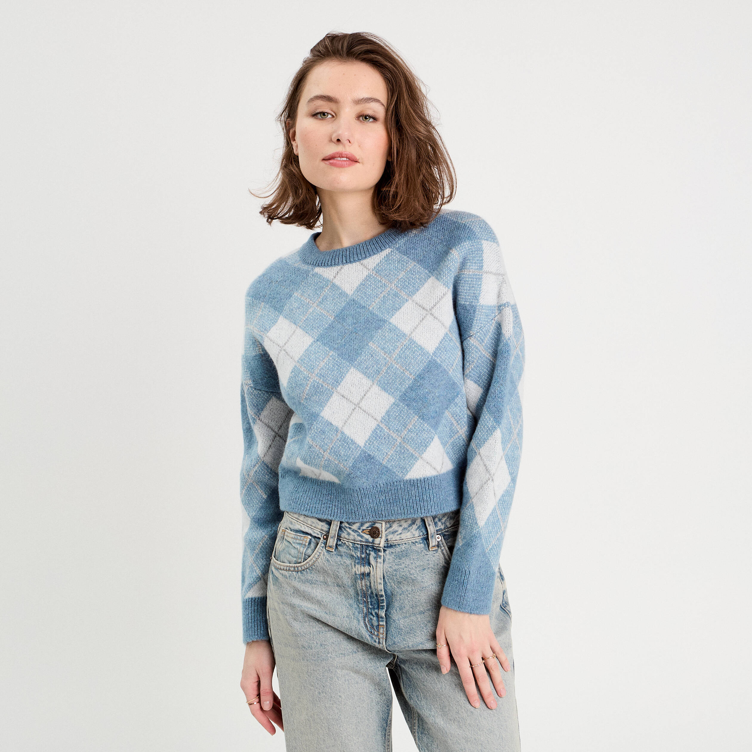Pull manches longues bleu femme