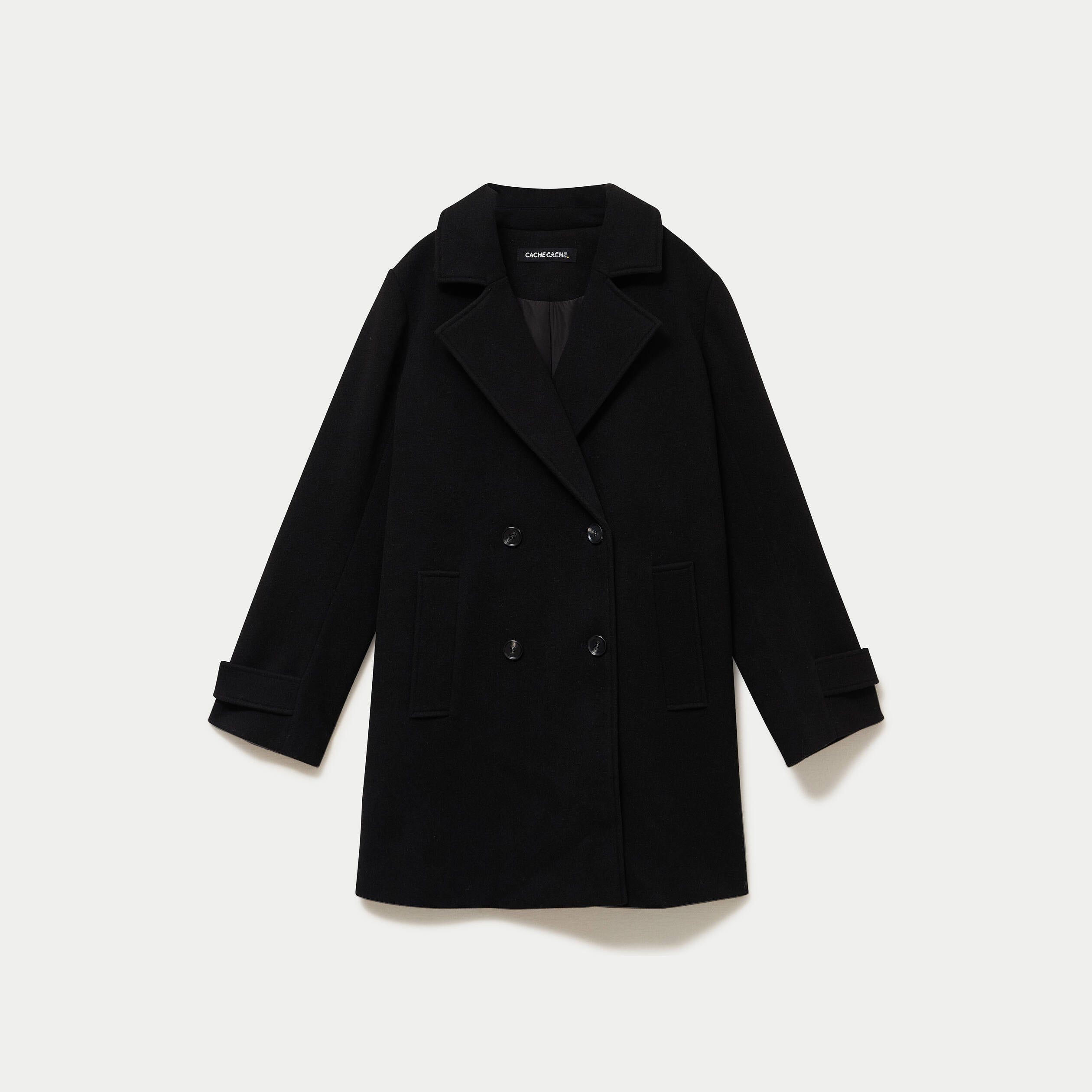 Manteau col classique manches longues noir femme