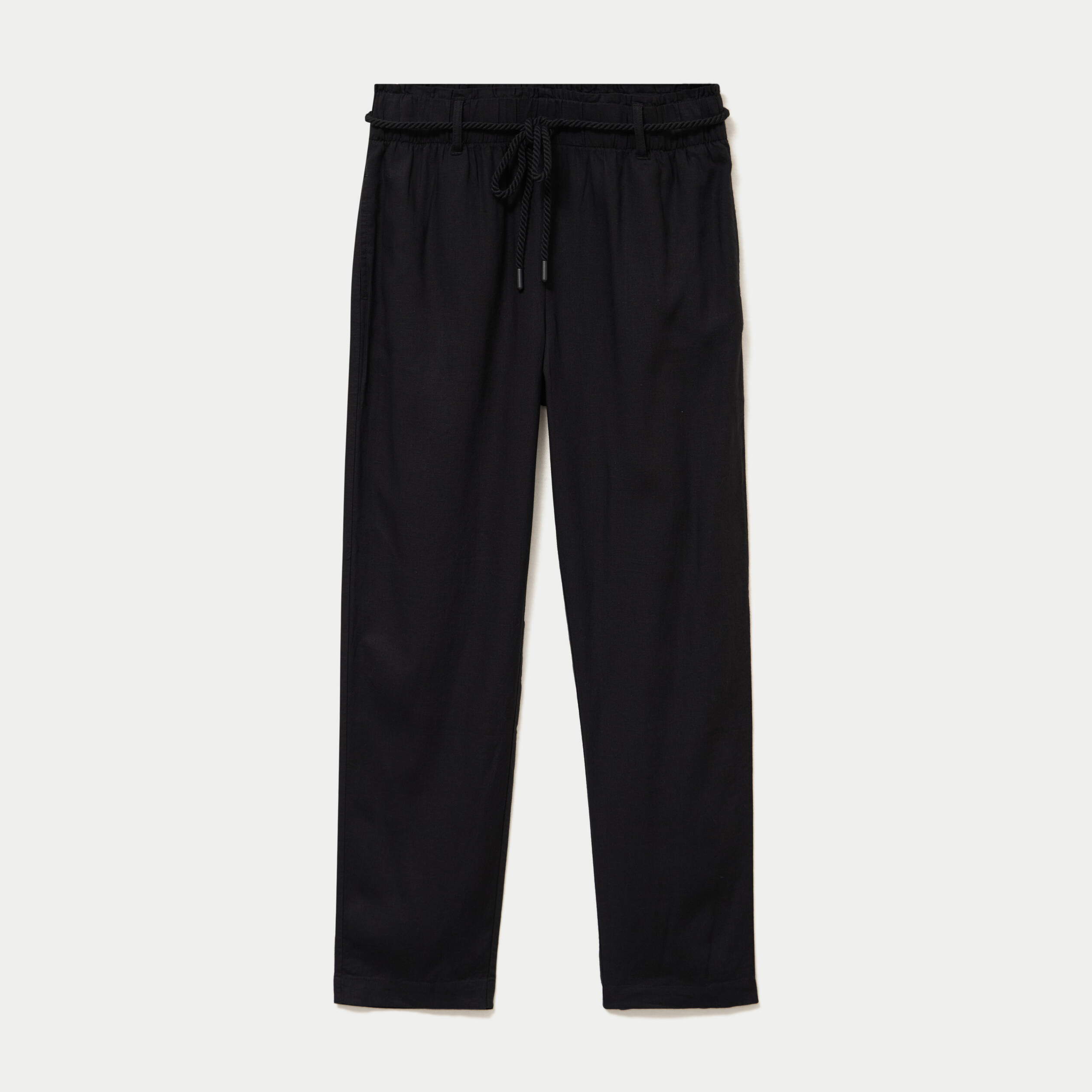 Pantalon large 7/8&egrave;me taille haute noir femme