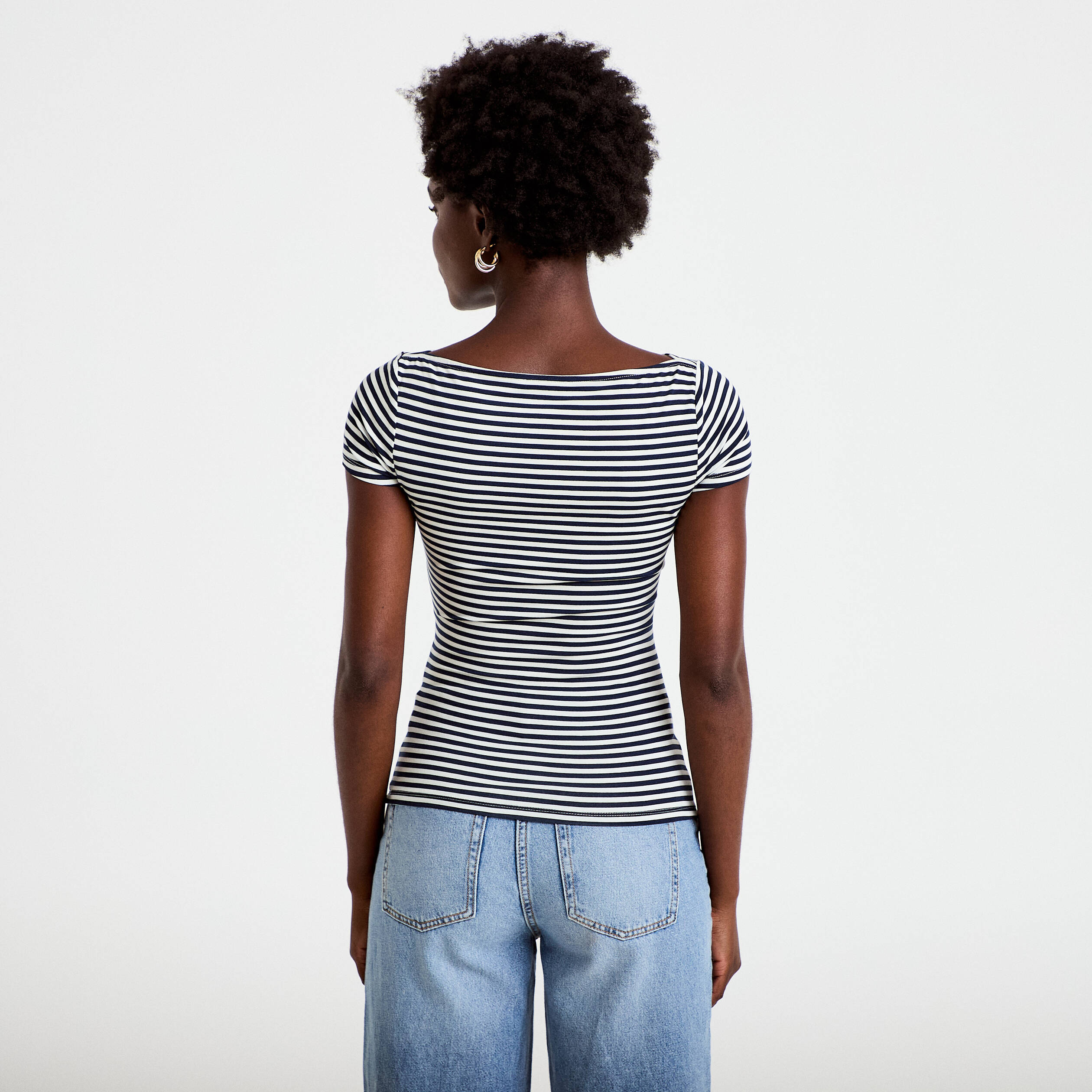 Top ajust&eacute; col bateau manches courtes blanc femme