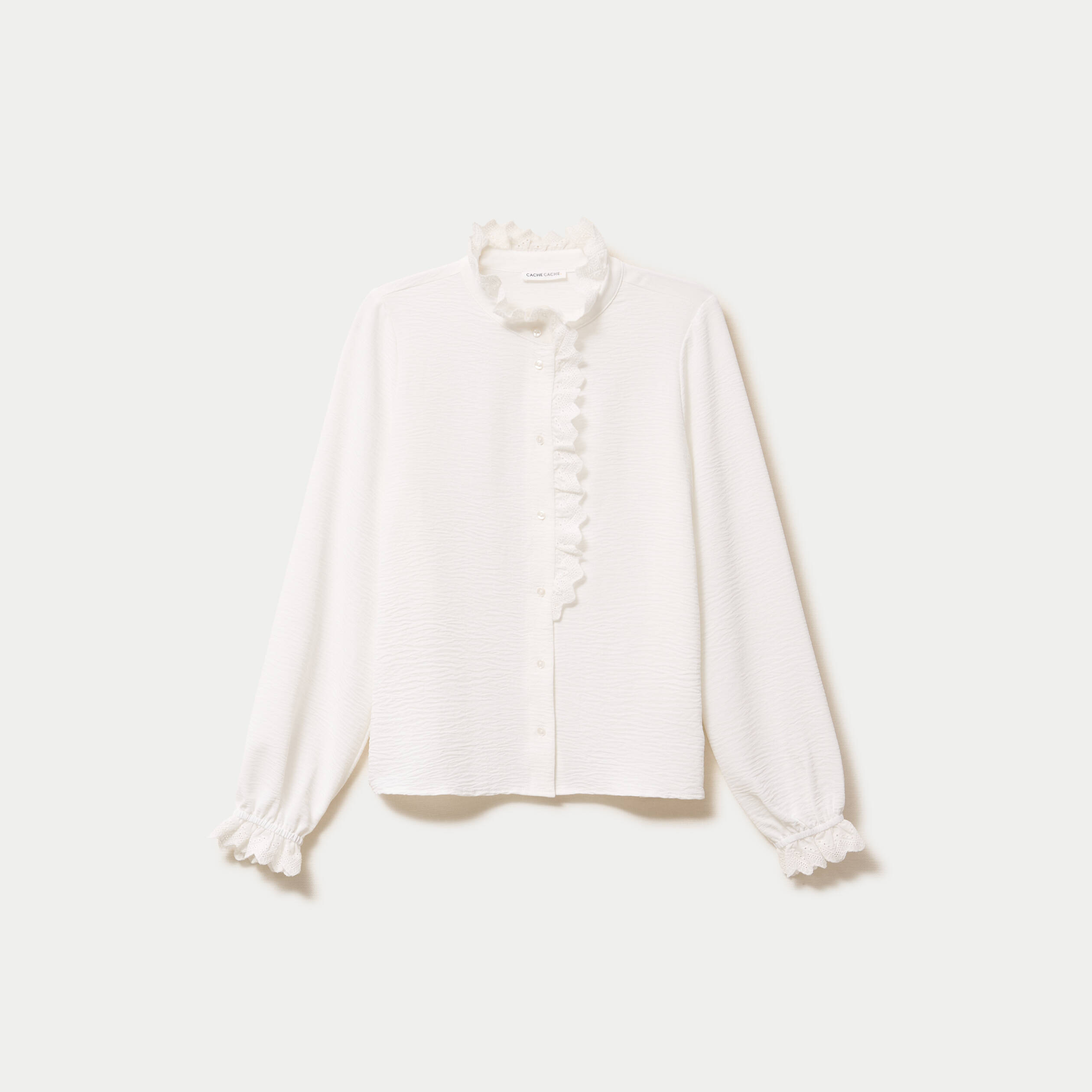 Chemise col montant manches longues ecru femme