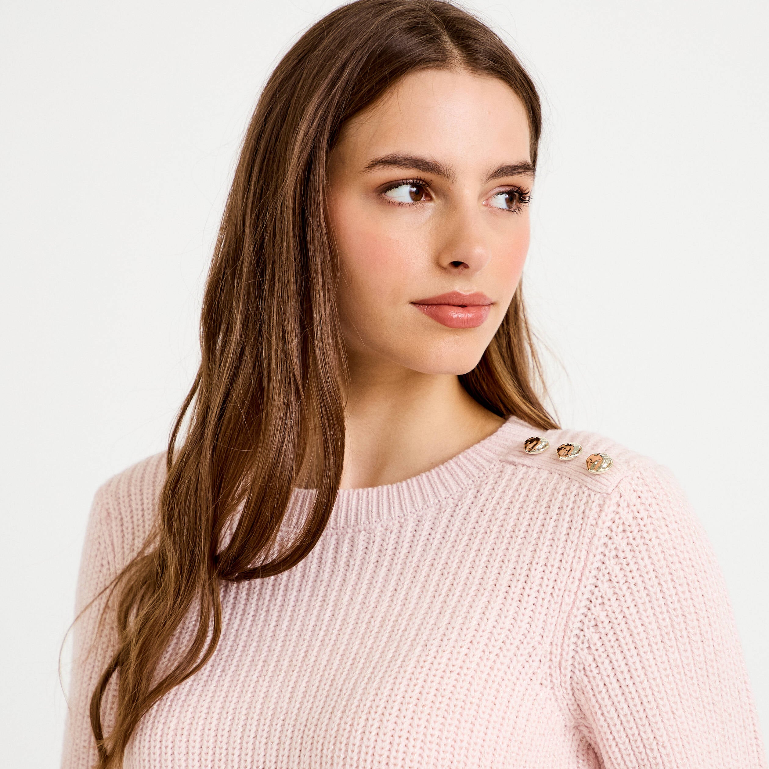 Pull manches longues brillant rose clair femme