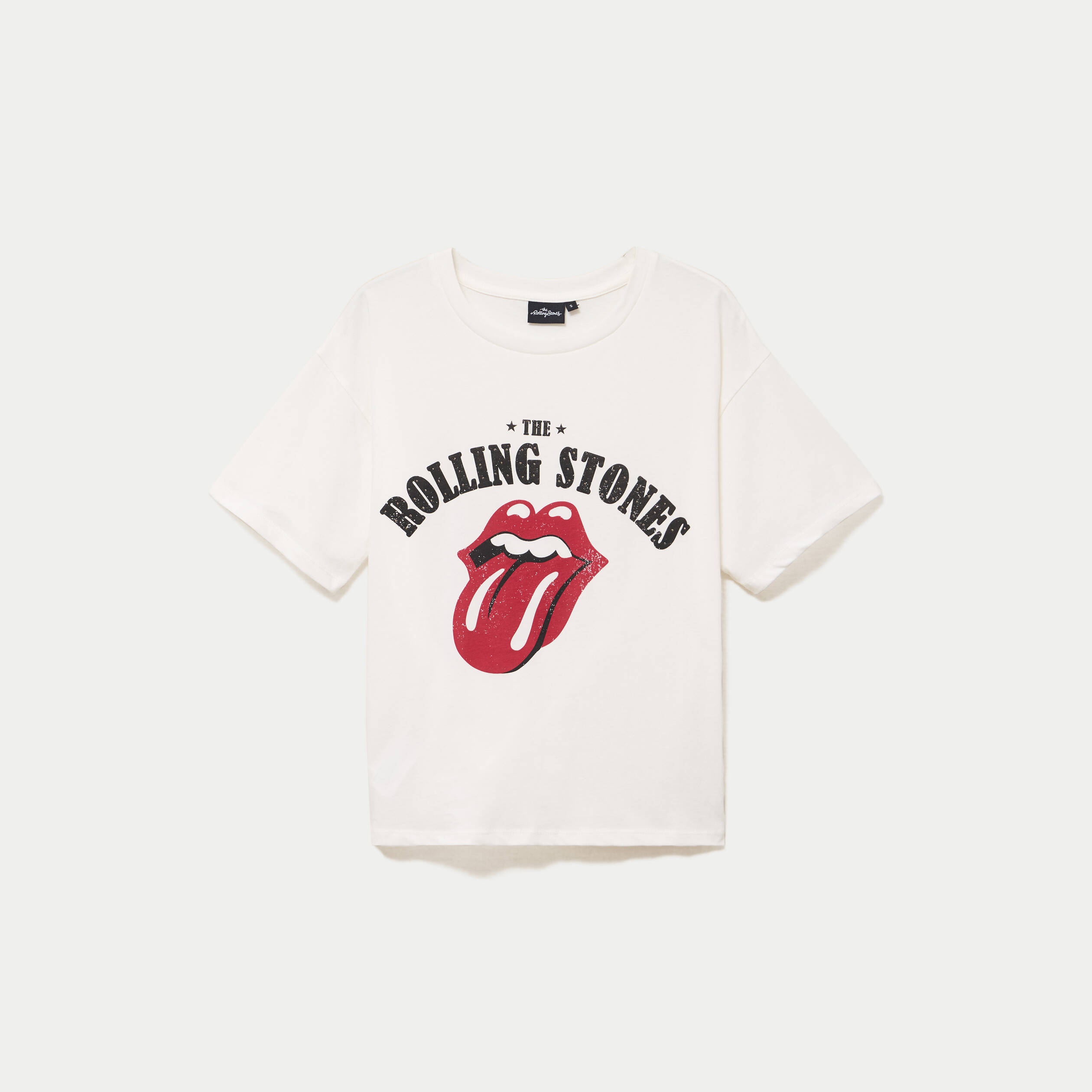 T-shirt oversize col rond rolling stones ecru femme