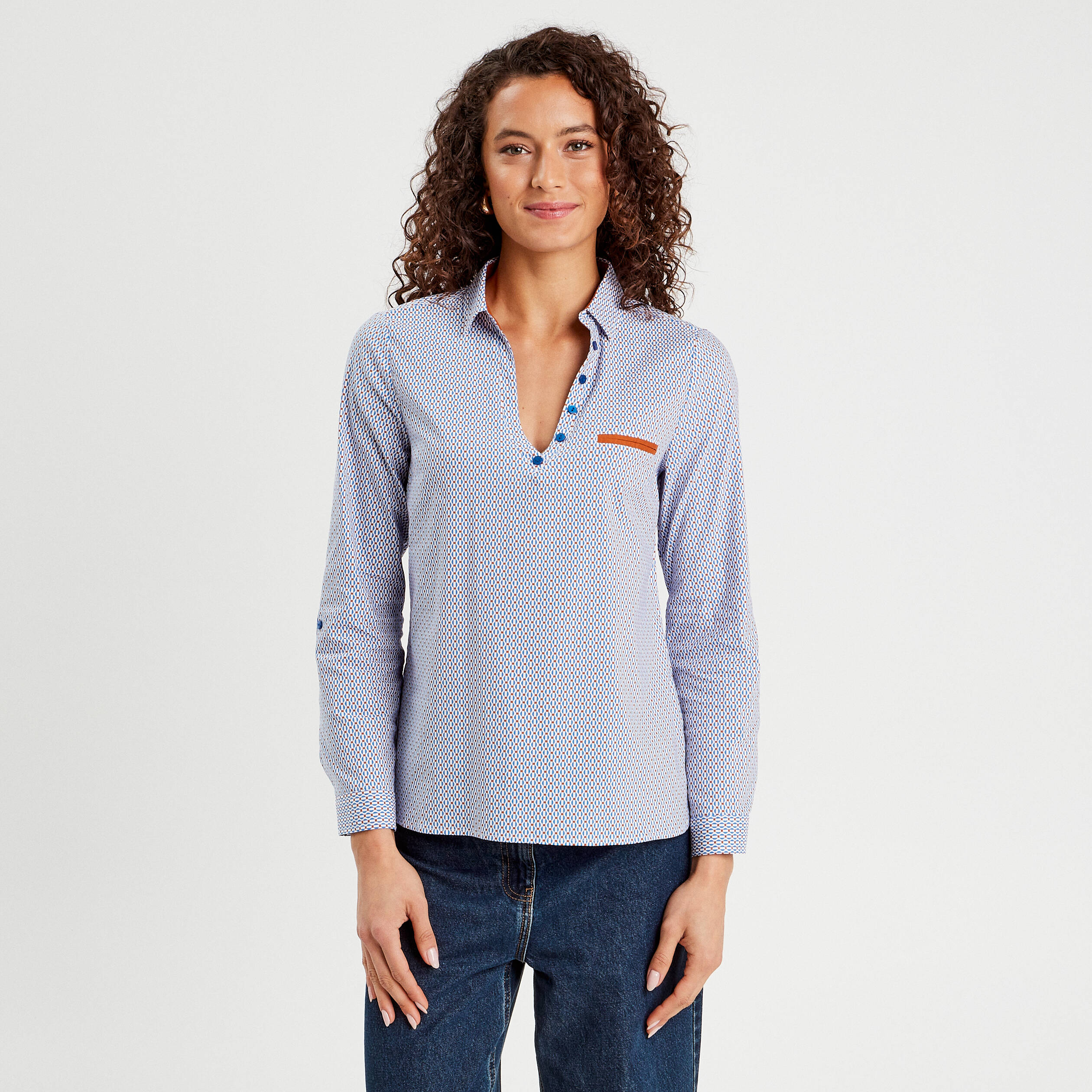 Blouse manches longues bleu femme