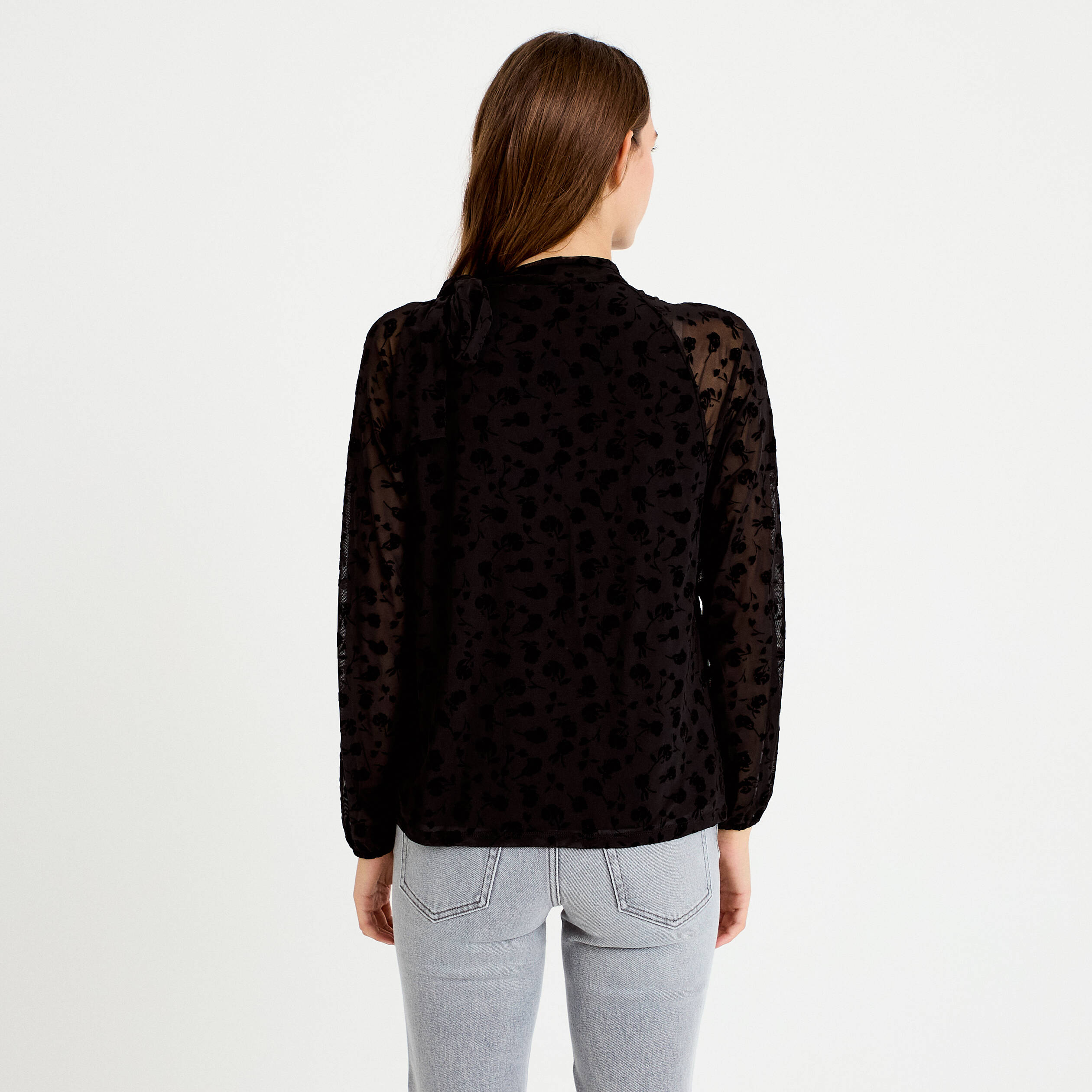 Blouse droite manches longues noir femme