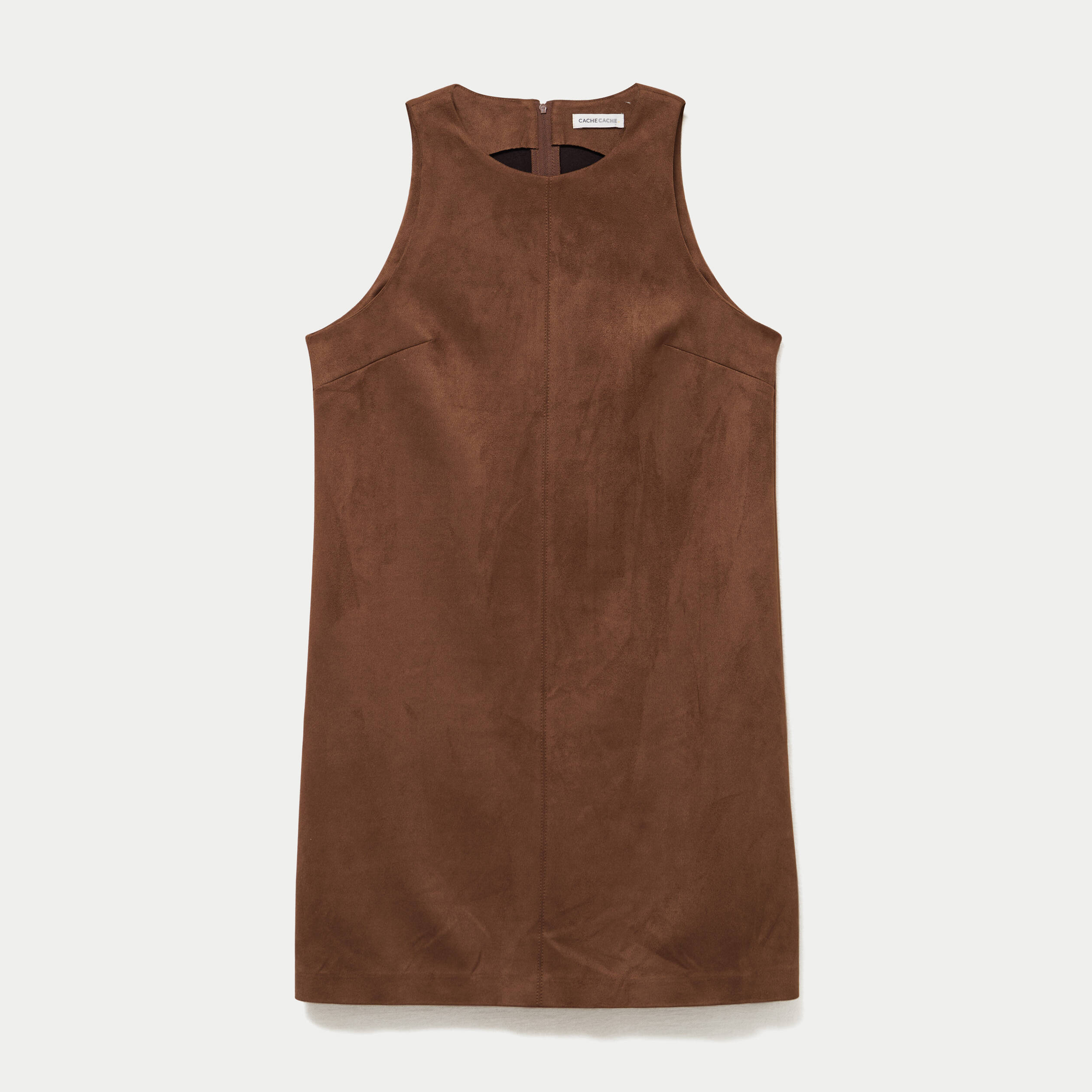 Robe courte &eacute;vas&eacute;e sans manches marron femme