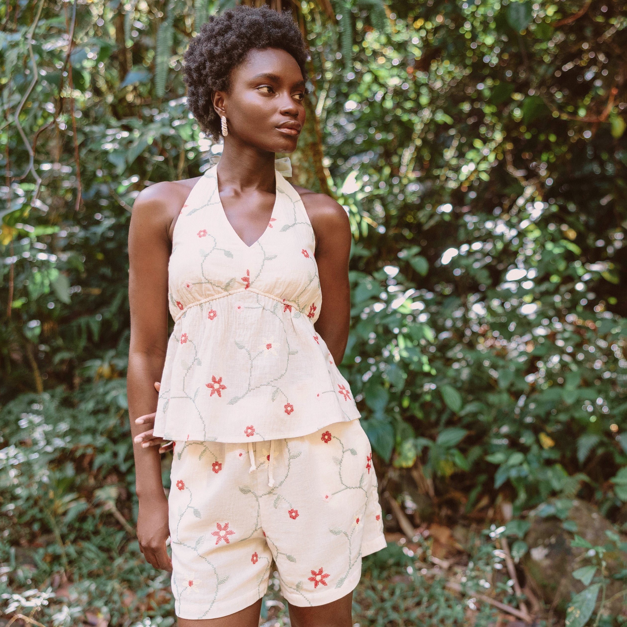 Short avec broderie blanc femme