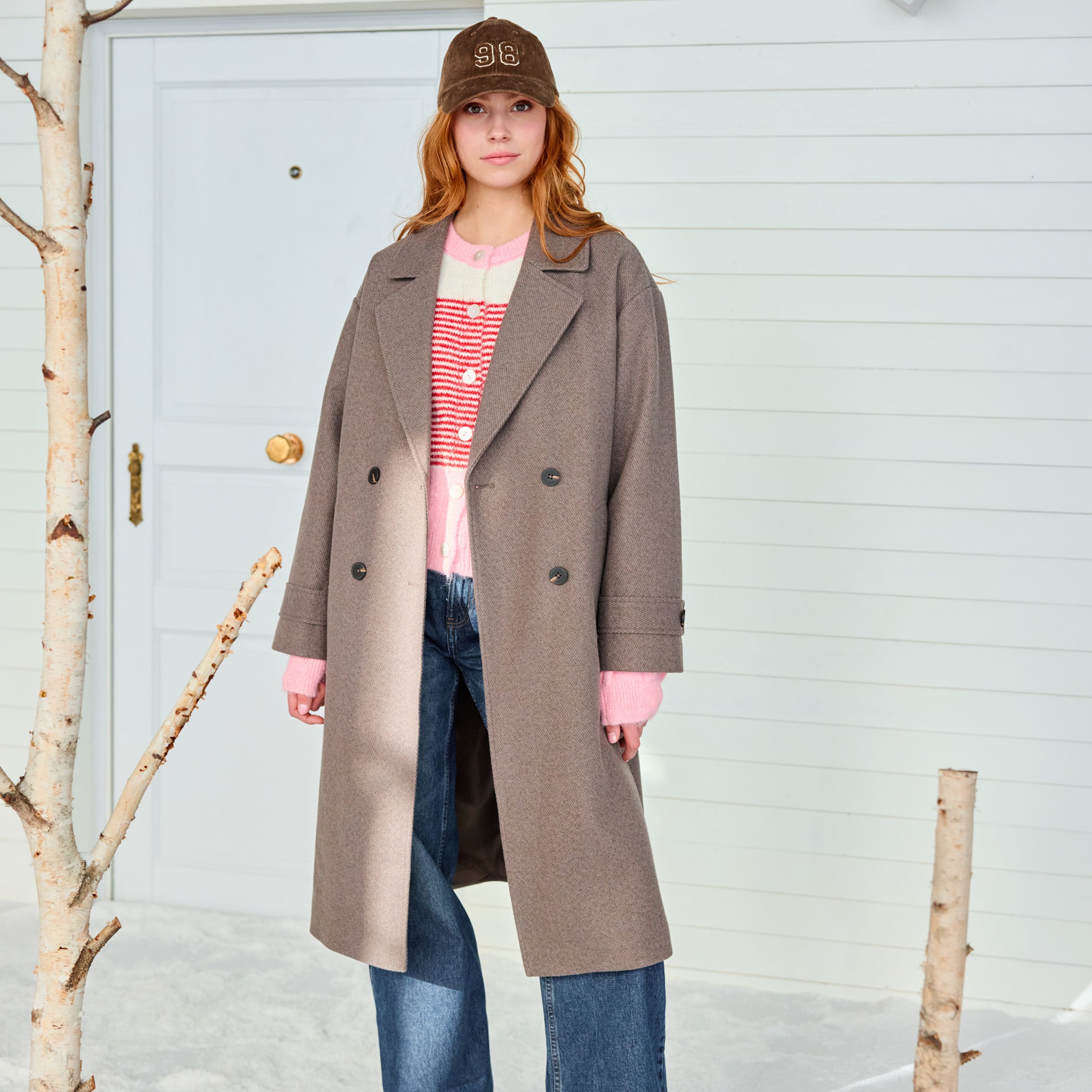 Manteau oversize manches longues taupe femme