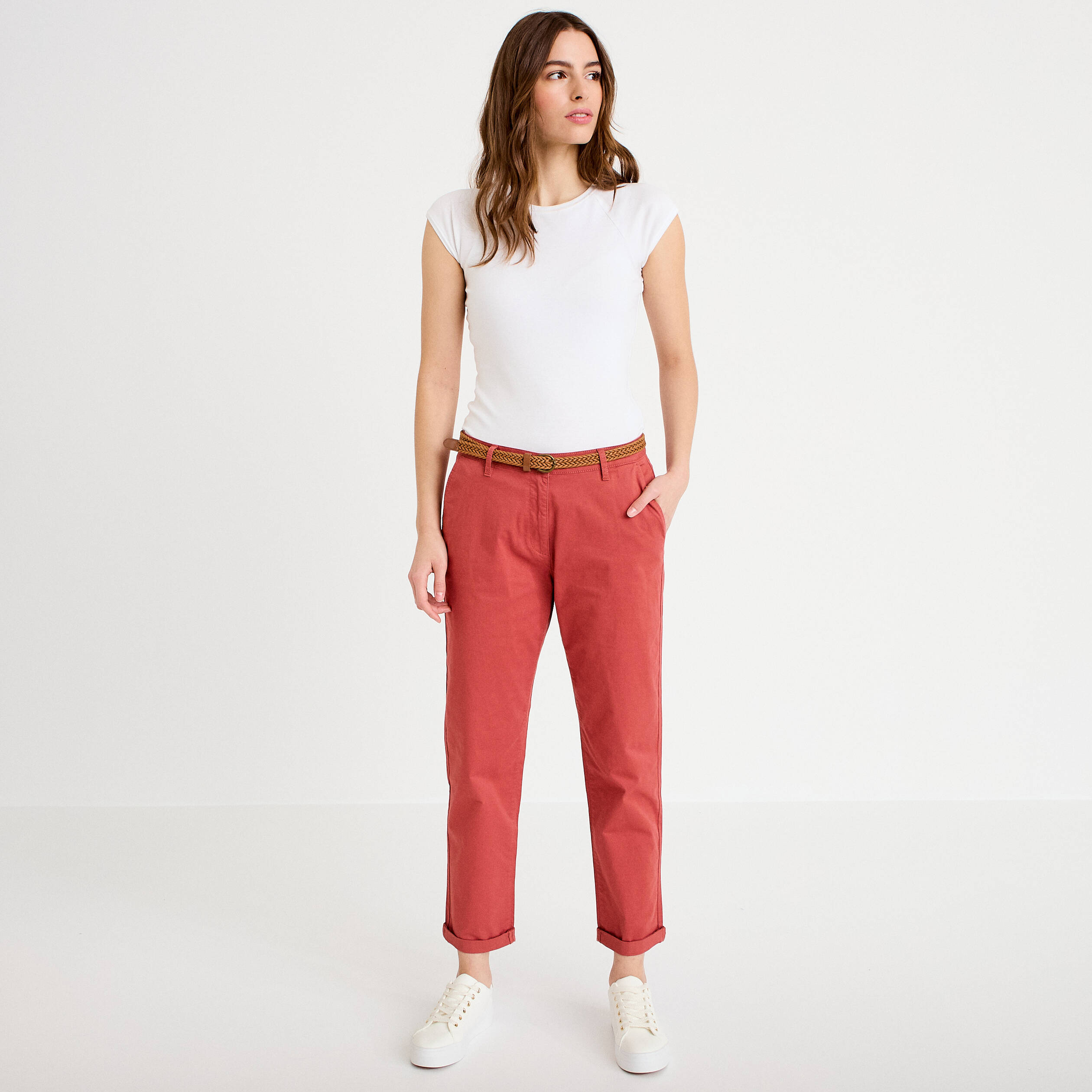 Pantalon chino 7/8&egrave;me vieux rose femme