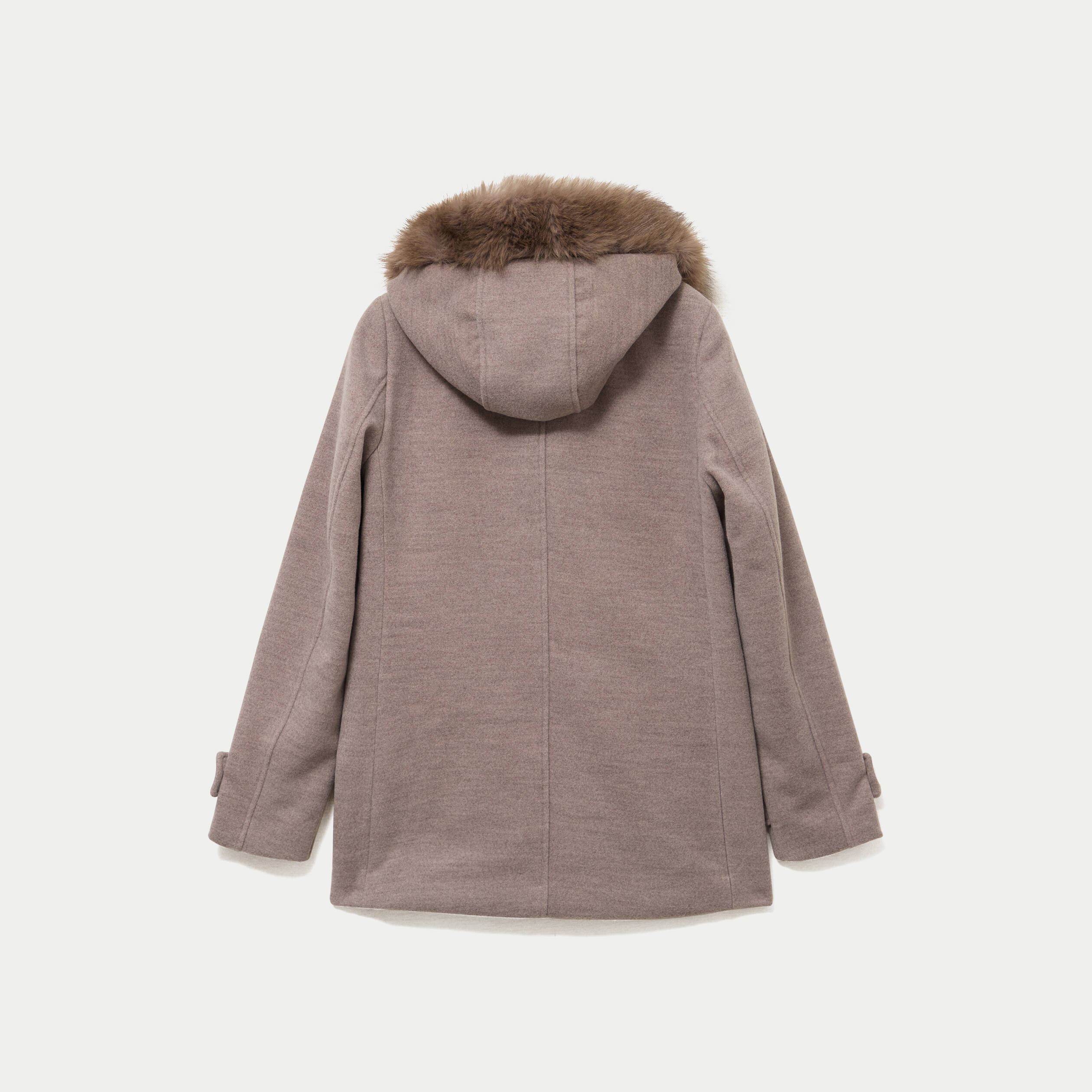 Manteau mi-long &agrave; capuche taupe femme