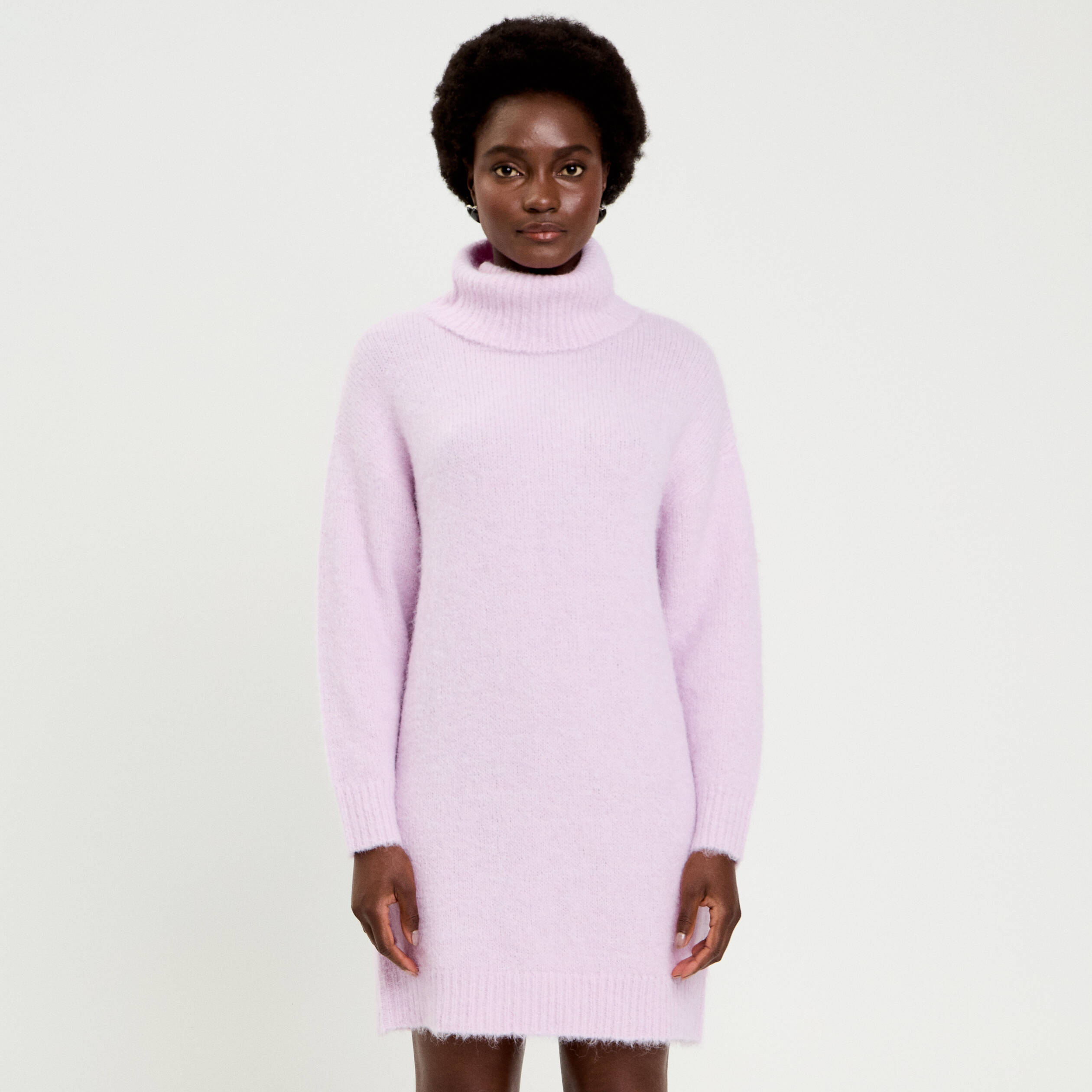 Robe pull col roul&eacute; parme femme