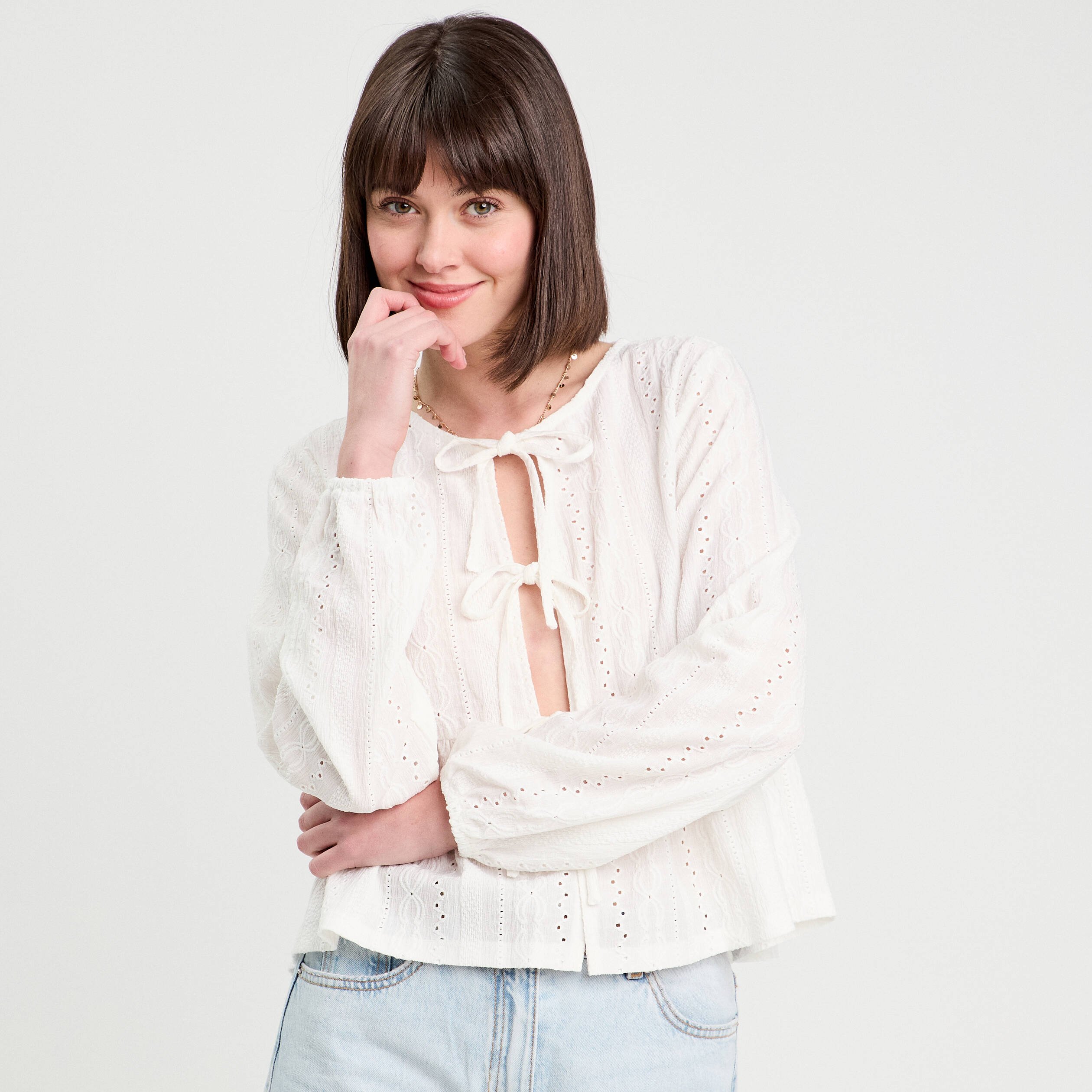 Blouse broderie anglaise ecru femme