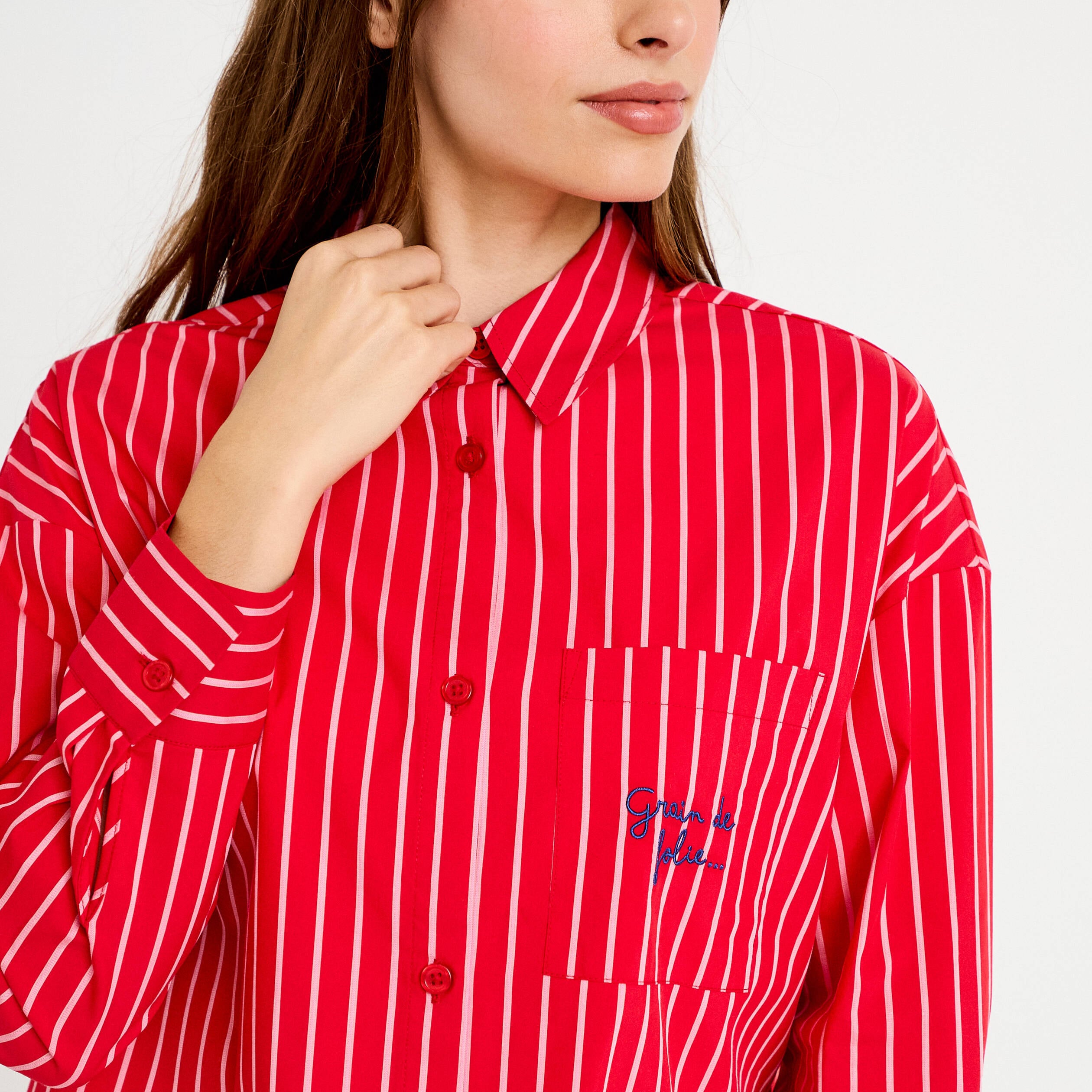 Chemise oversize manches longues rouge femme
