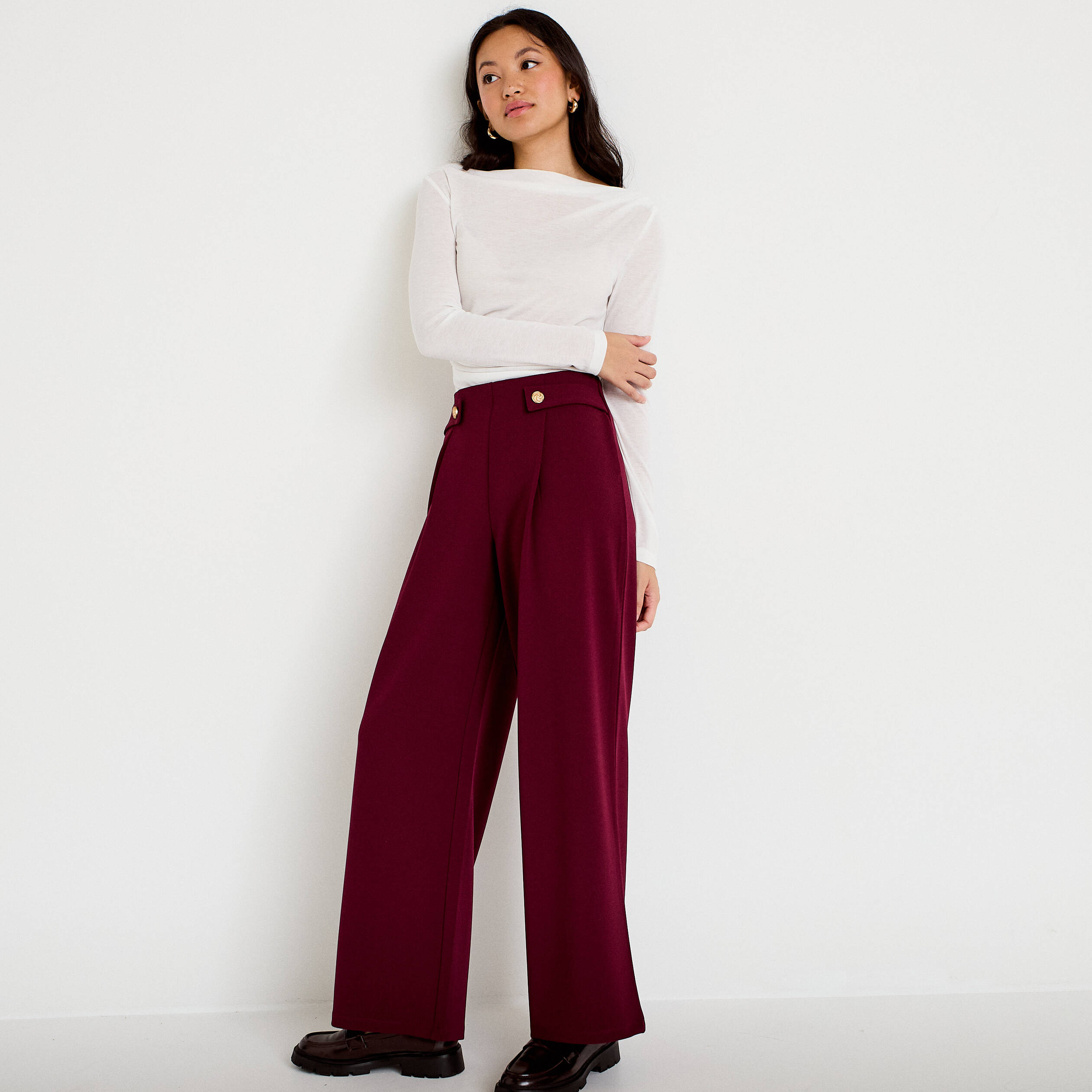 Pantalon bootcut taille standard bordeaux femme