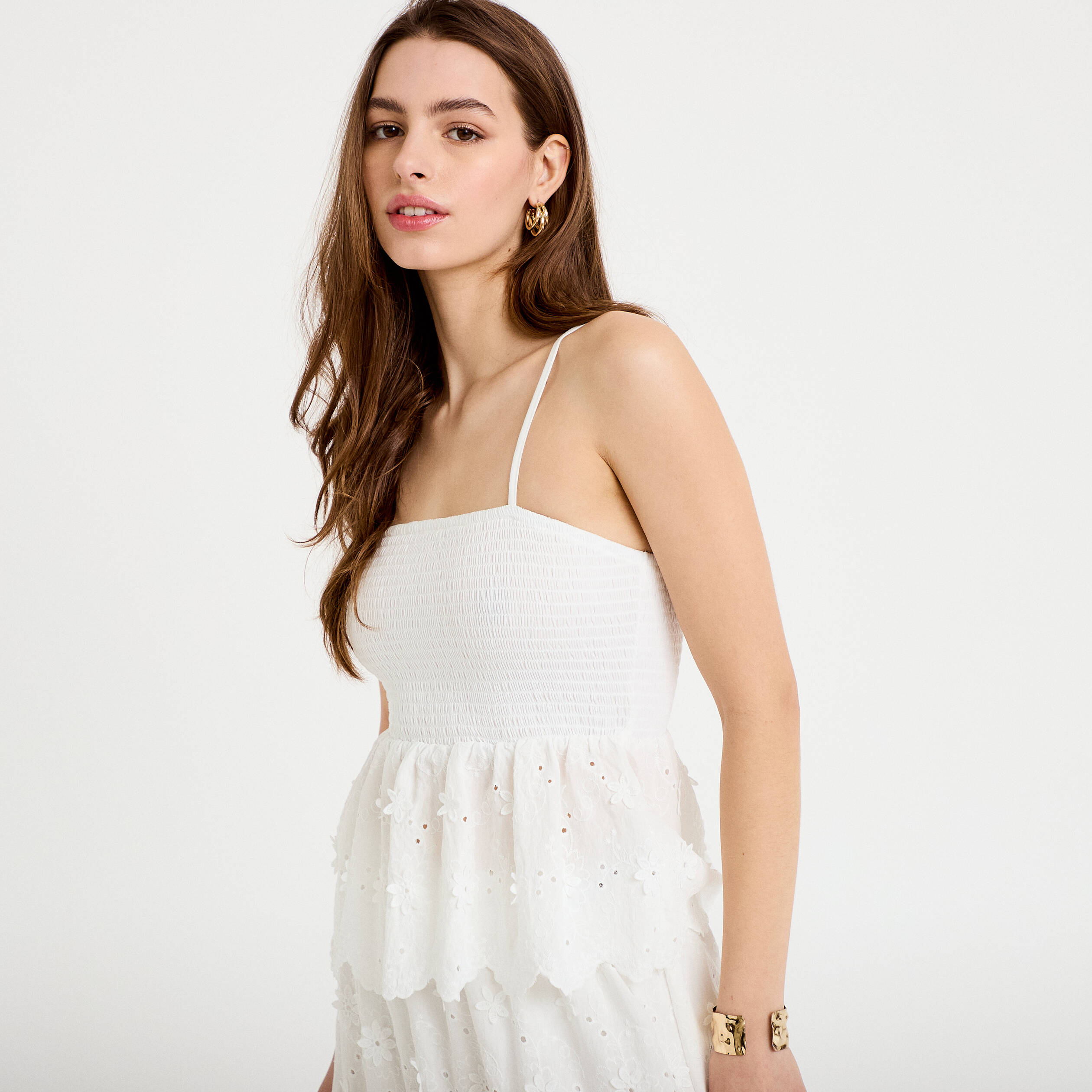 Top bi-mati&egrave;re &agrave; bretelles blanc femme