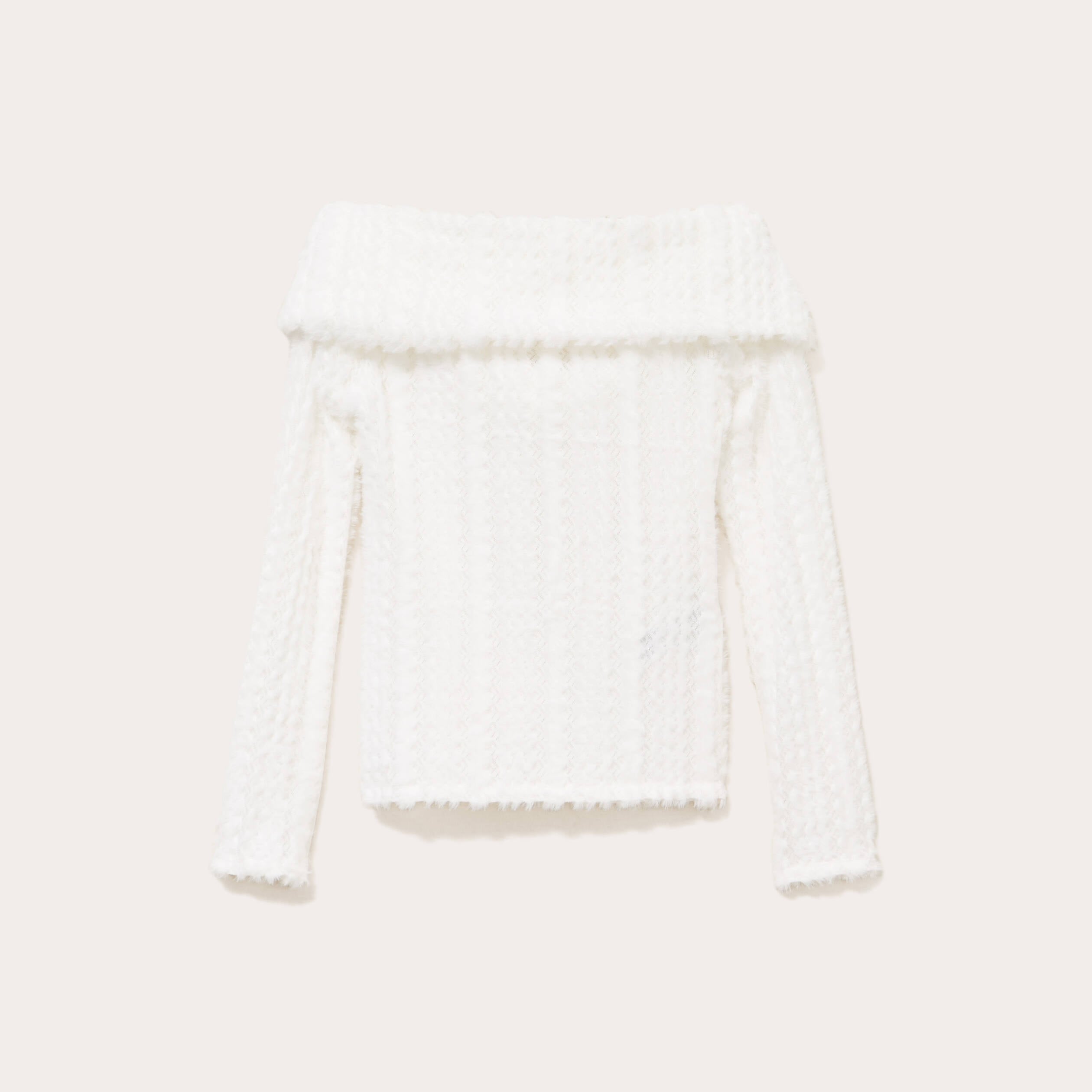 Pull cintr&eacute; court col bardot ecru femme