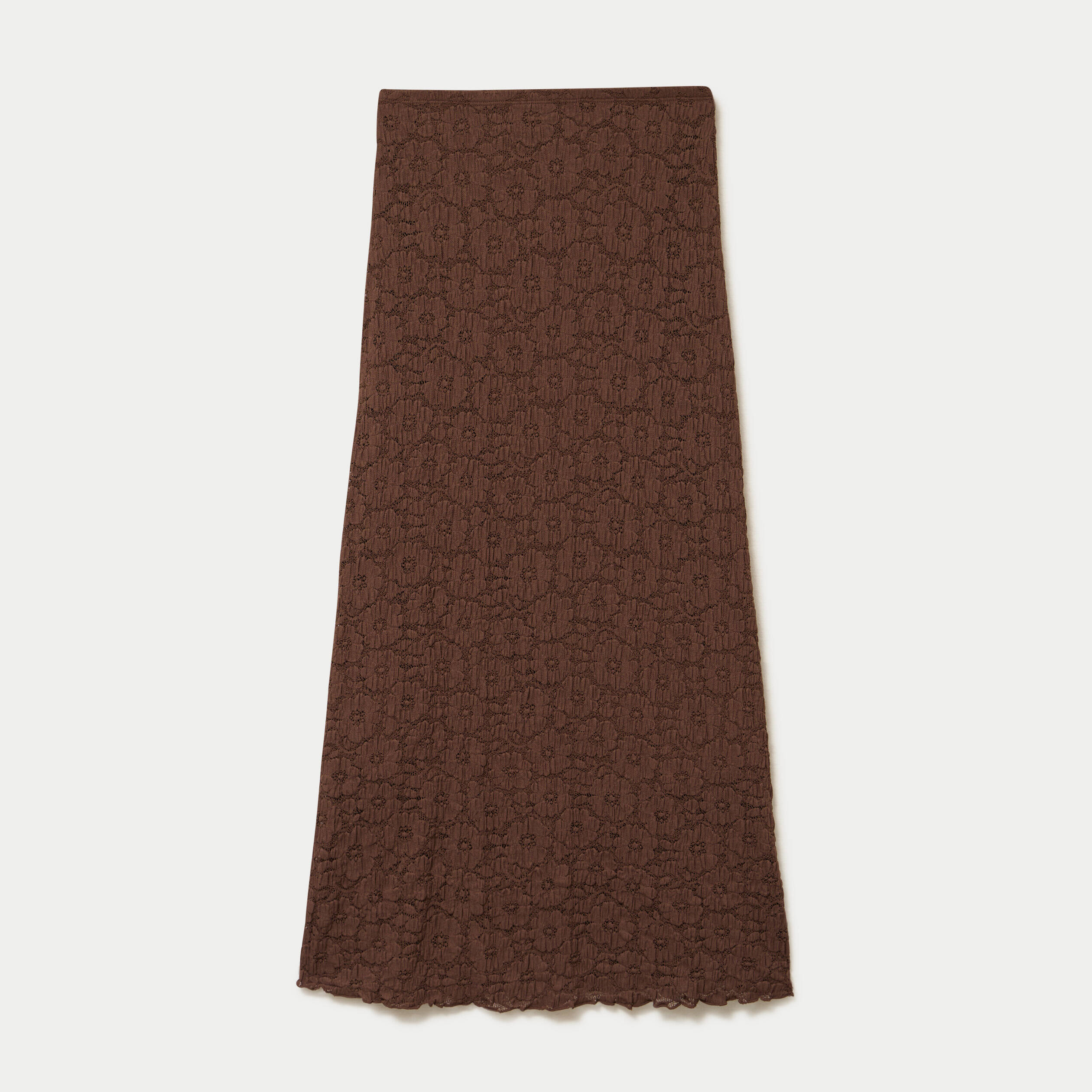 Jupe longue maille &agrave; relief marron femme