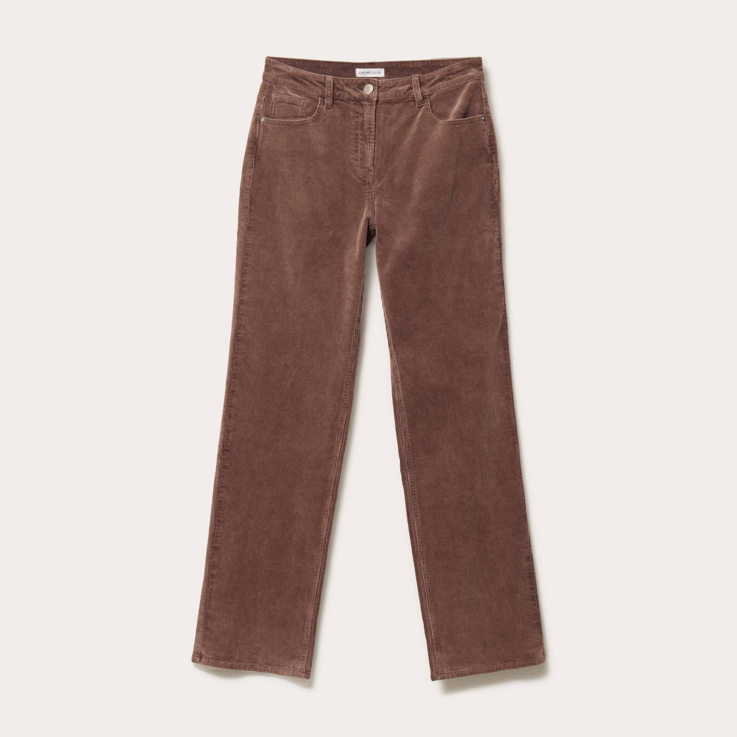 Pantalon droit en velours jaune femme